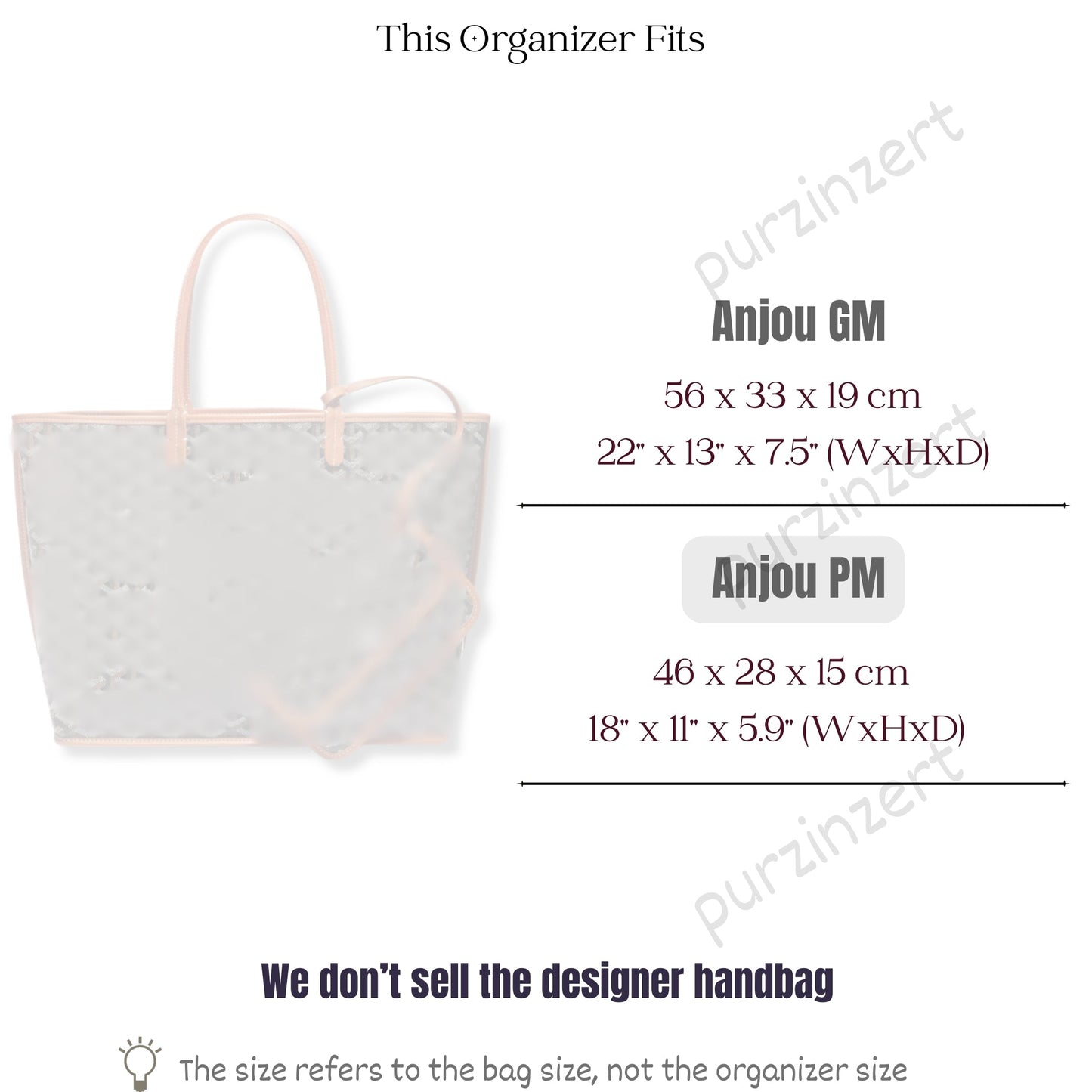 Bag Insert for (Goyard, Anjou PM (Small)) Organizer of Felt Fabric