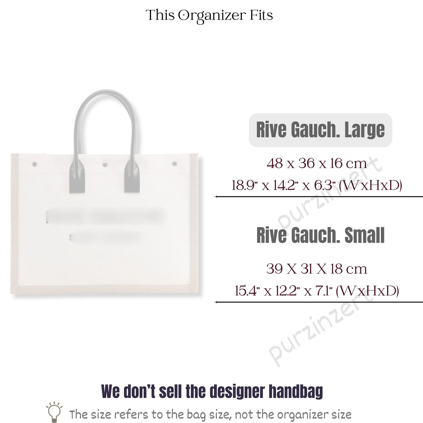 Bag Insert for (Saint Laurent (YSL), Rive Gauche Large) Organizer of Felt Fabric