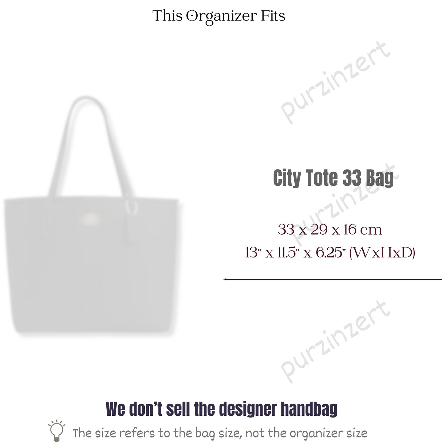 Bag Insert for (Coach, City Tote) Organizer of Felt Fabric