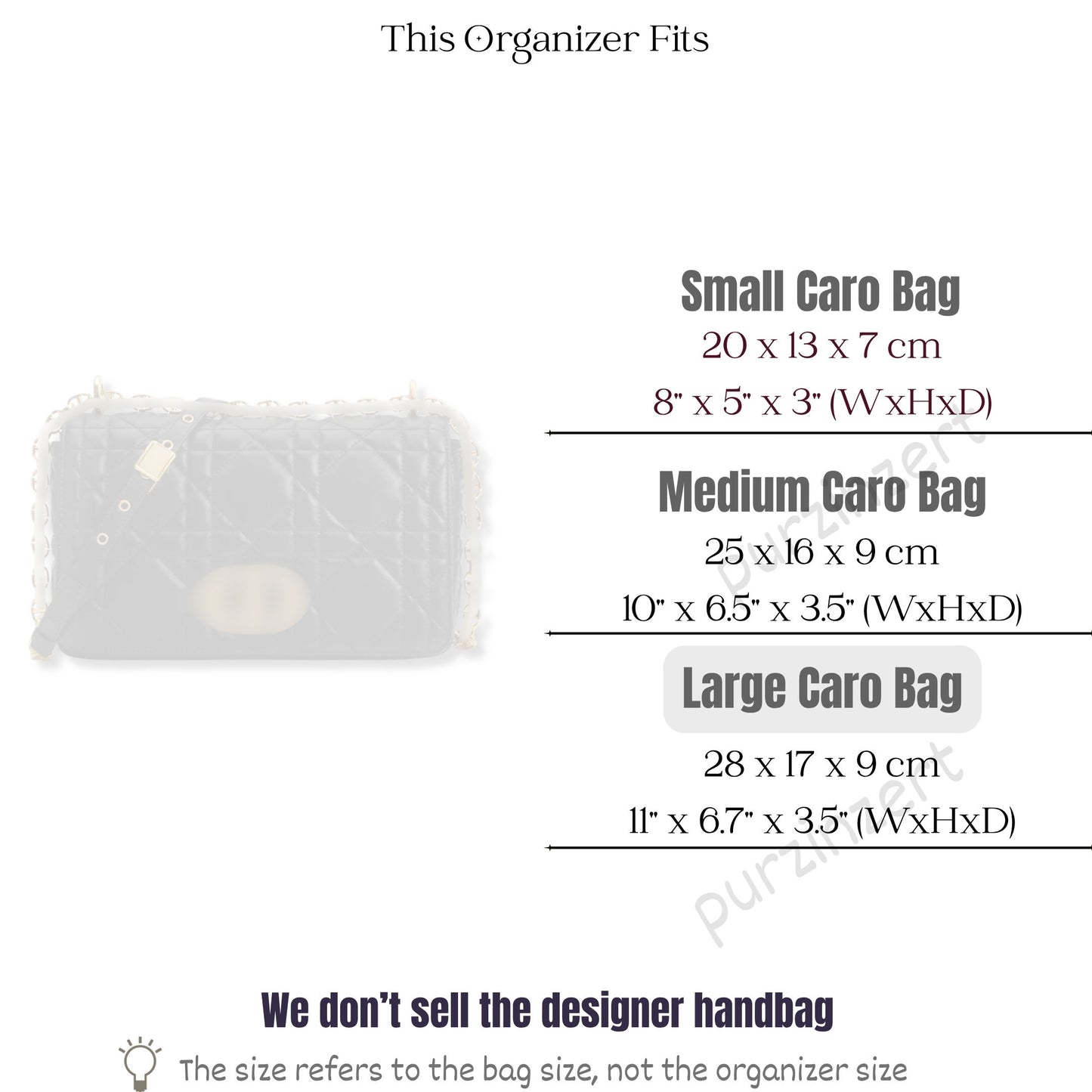 Bag Insert for (Dior, Large Dior Caro Bag) Organizer of Felt Fabric