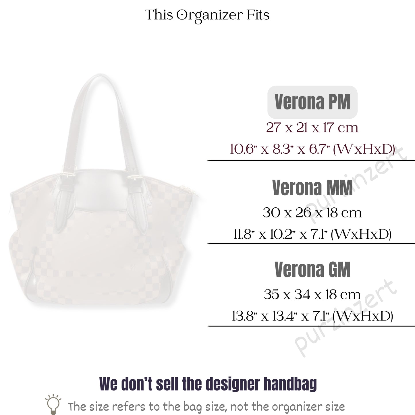 Bag Insert for (LV, Verona PM (Small)) Organizer of Nylon Fabric