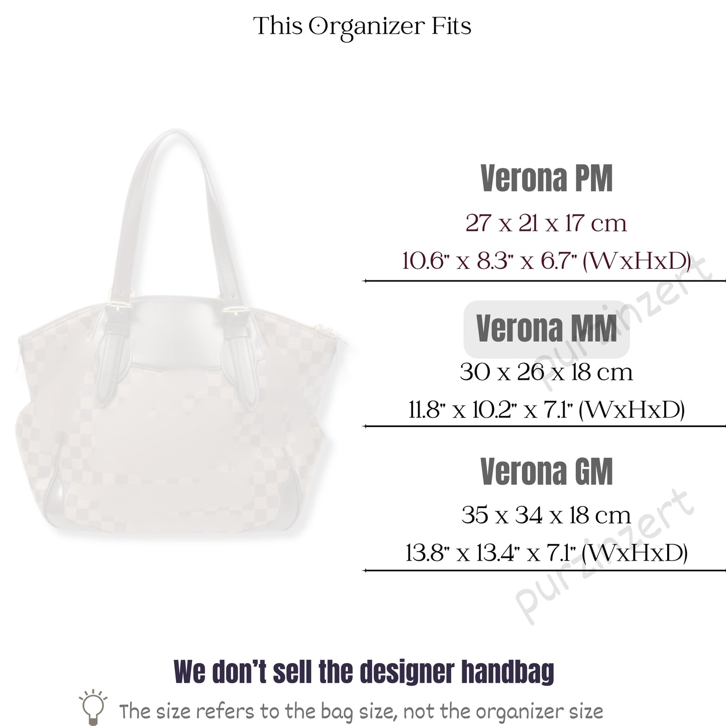 Bag Insert for (LV, Verona MM (Medium)) Organizer of Felt Fabric