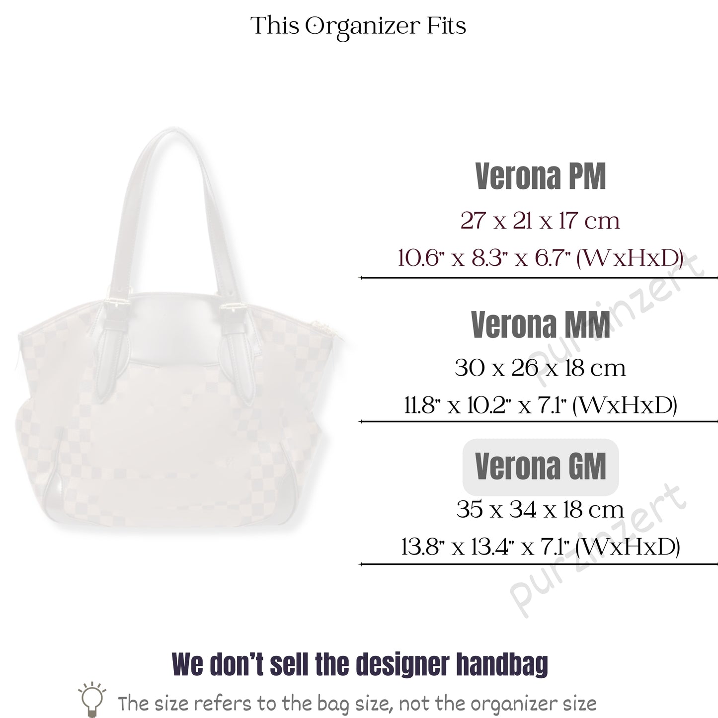 Bag Insert for (LV, Verona GM (Large)) Organizer of Felt Fabric