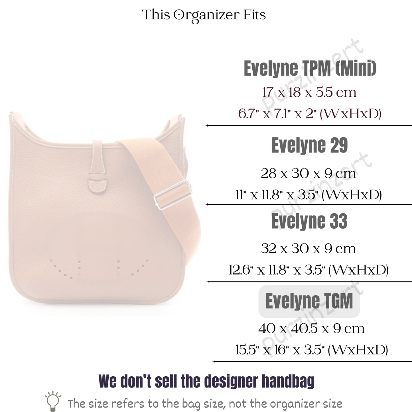Bag Insert for (Hermes, Evelyne TGM) Organizer of Felt Fabric