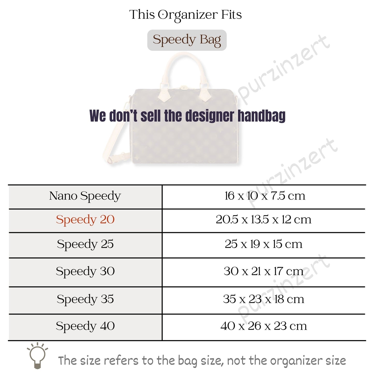 Bag Insert for (LV, Speedy 20 Bandouliere) Organizer of Silk Fabric