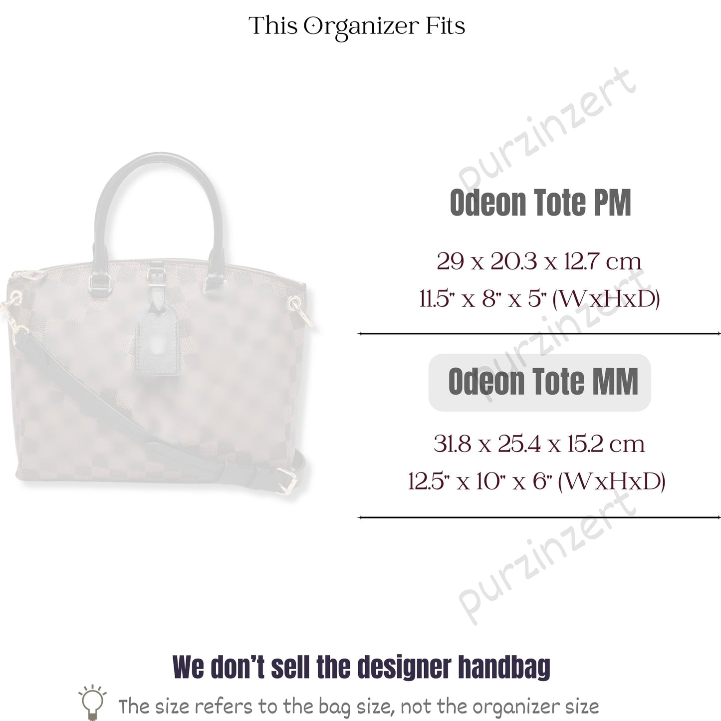 Bag Insert for (LV, Odeon Tote MM (Medium)) Organizer of Felt Fabric