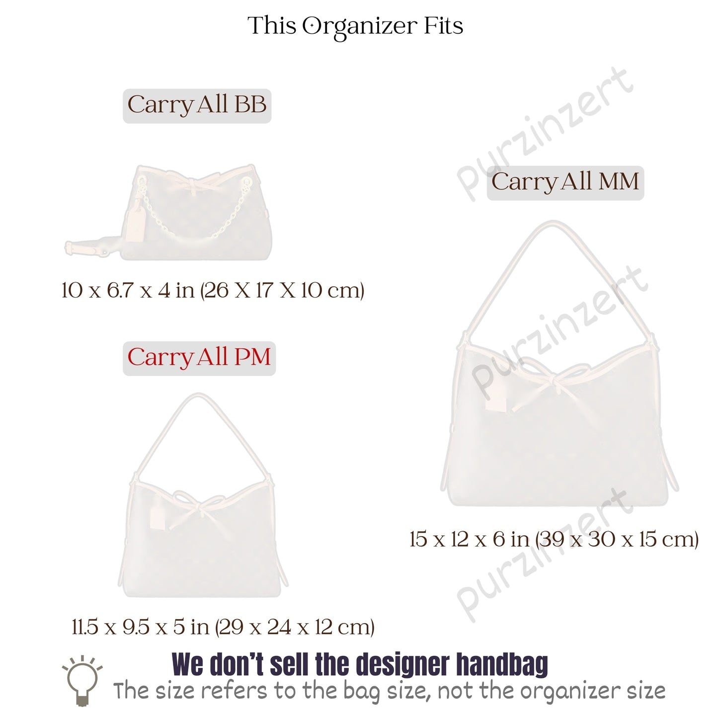 Bag Insert for (LV, CarryAll PM) Organizer of DupontPaper with Silk Interior