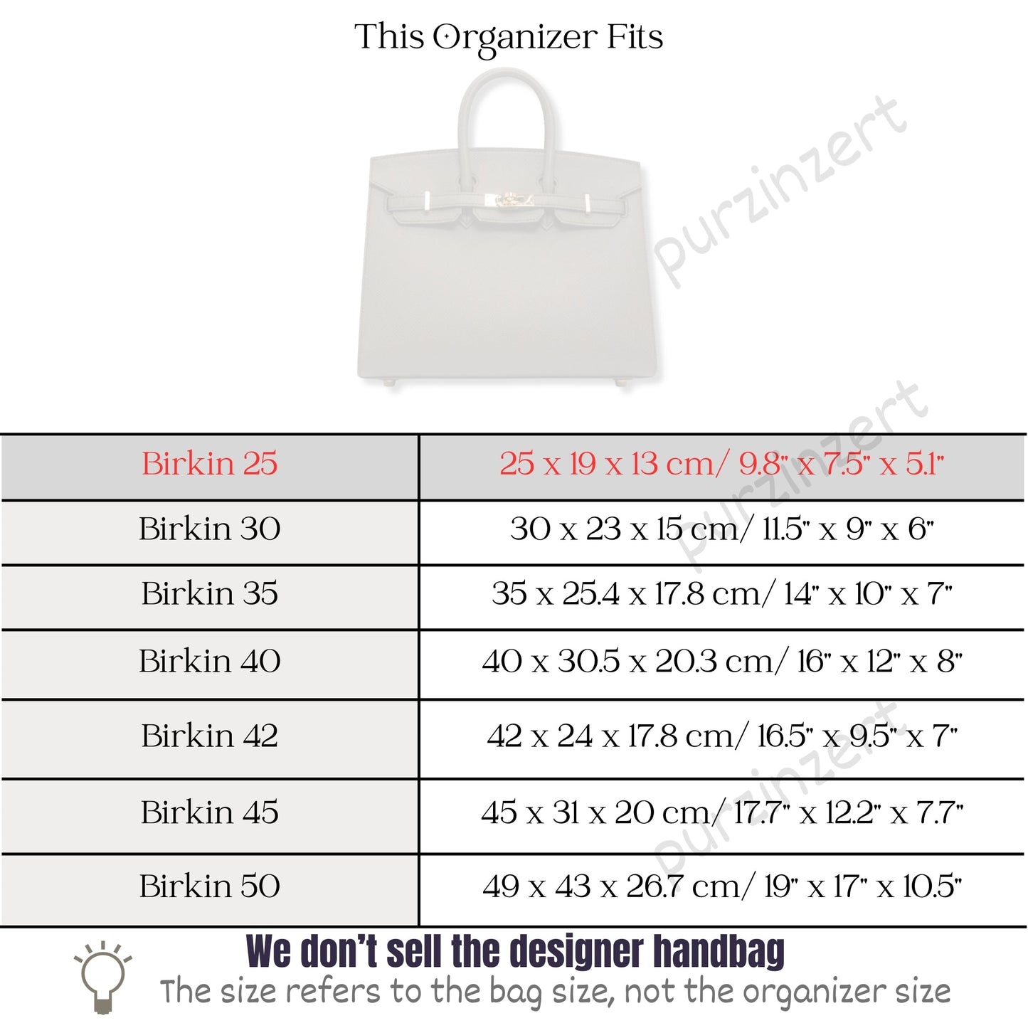 Bag Insert for (Hermes, Birkin 25) Organizer of Felt Fabric