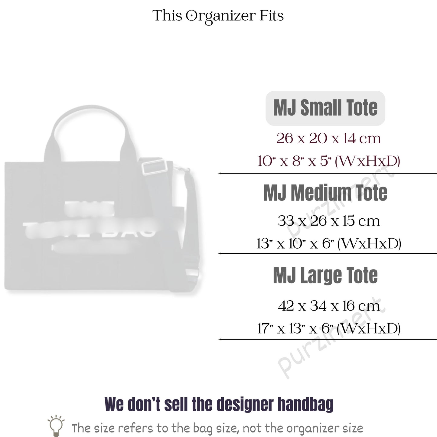 Bag Insert for (Marc Jacobs, Small Tote) Organizer of Felt Fabric