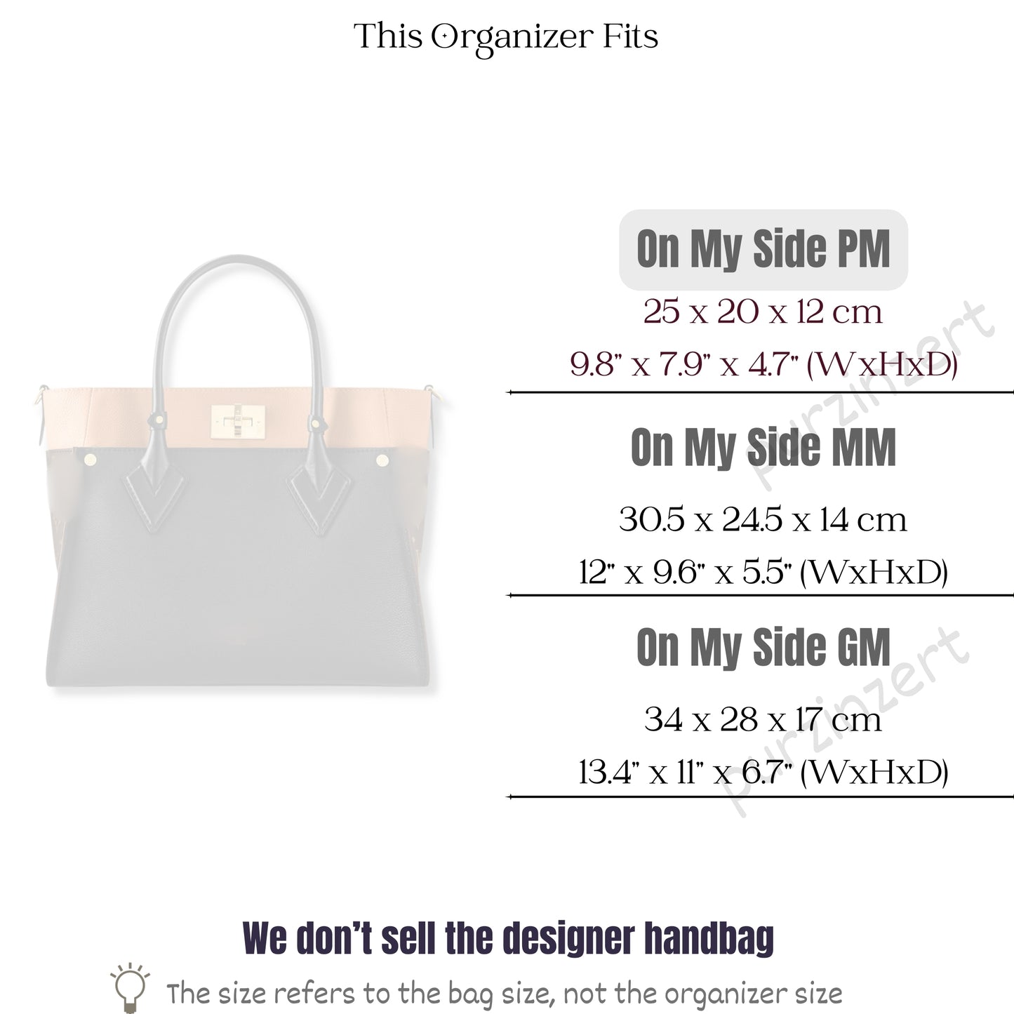 Bag Insert for (LV, On My Side PM (Small)) Organizer of Silk Fabric