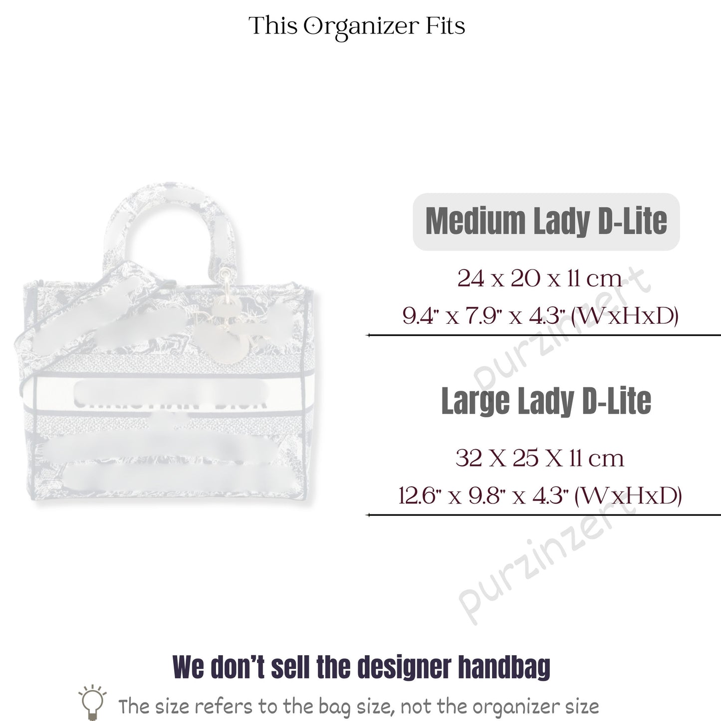 Bag Insert for (Dior, Medium Lady D-Lite Bag) Organizer of Silk Fabric