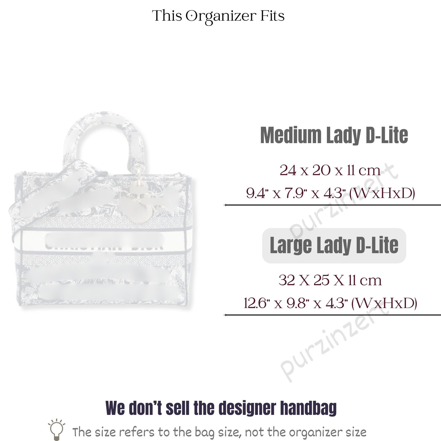 Bag Insert for (Dior, Large Lady D-Lite Bag) Organizer of Silk Fabric