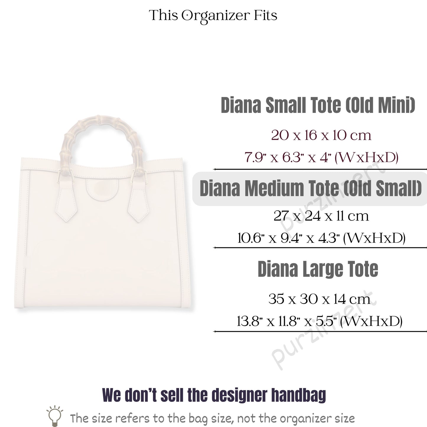 Bag Insert for (Gucci, Diana Small Tote) Organizer of Felt Fabric