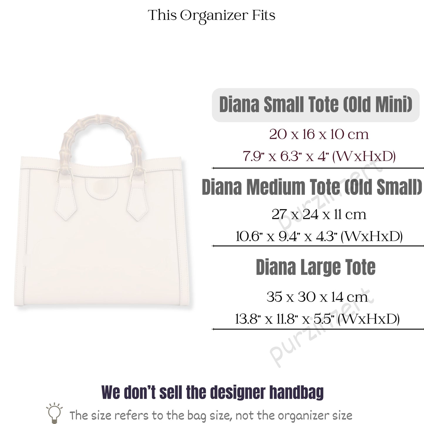Bag Insert for (Gucci, Diana Mini Tote) Organizer of Felt Fabric