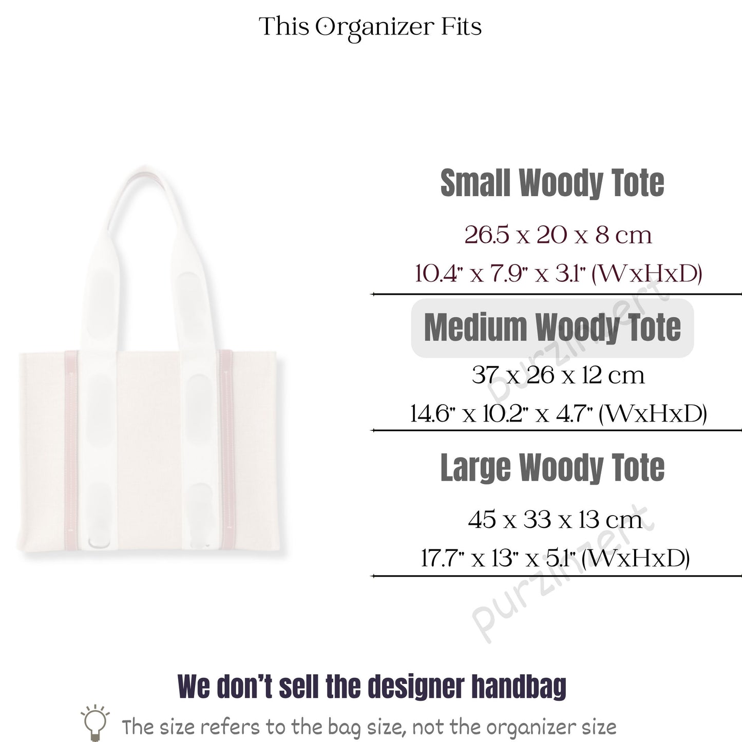 Bag Insert for (Chloe, Medium Woody Tote) Organizer of Felt Fabric