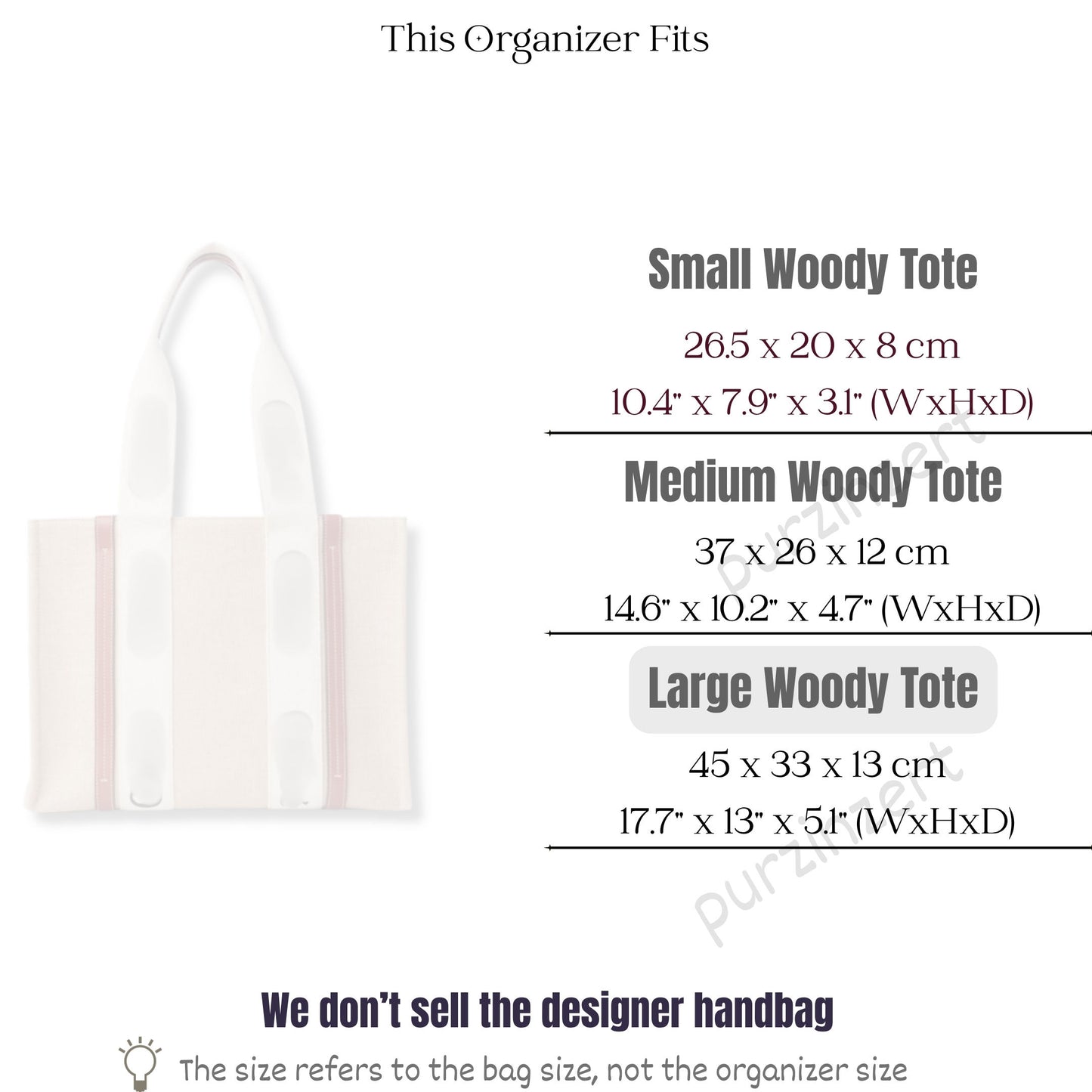 Bag Insert for (Chloe, Large Woody Tote) Organizer of Felt Fabric