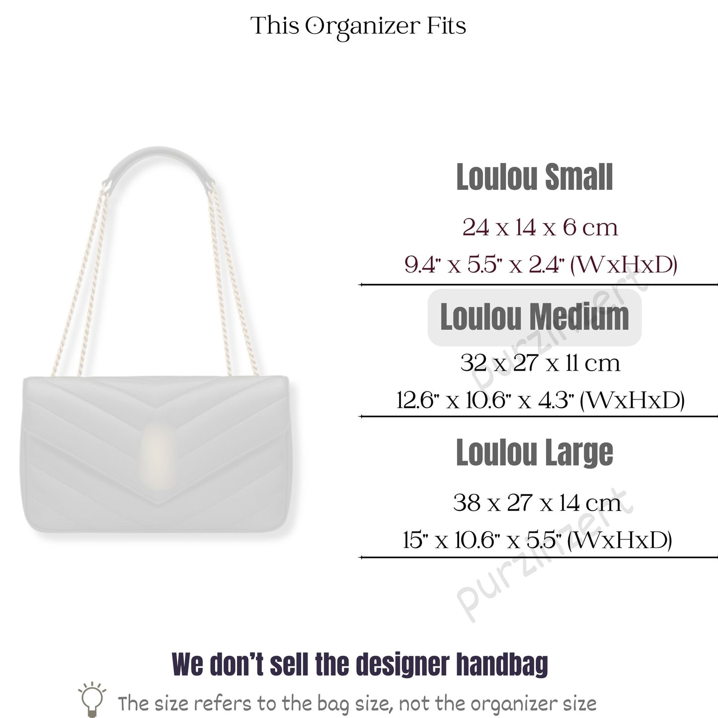 Bag Insert for (Saint Laurent (YSL), Loulou Medium) Organizer of Felt Fabric