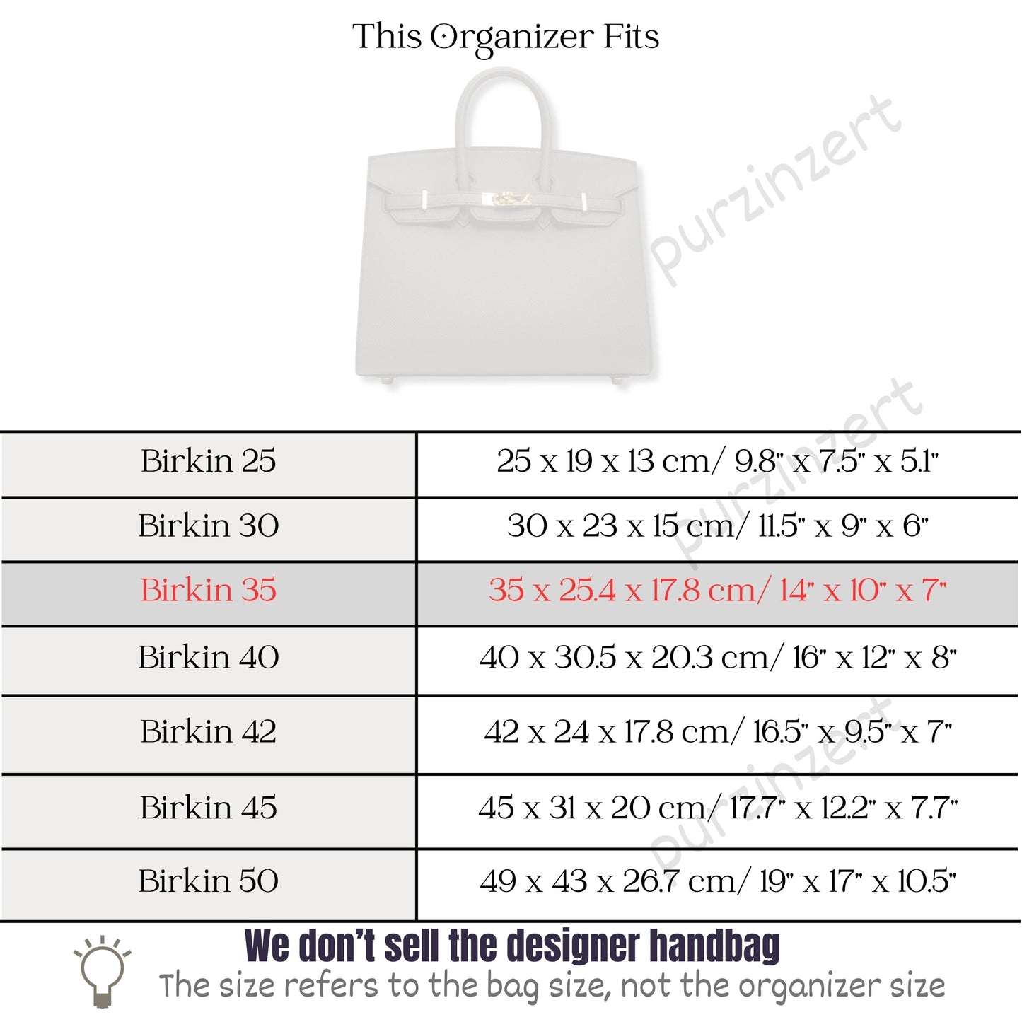 Bag Insert for (Hermes, Birkin 35) Organizer of Felt Fabric
