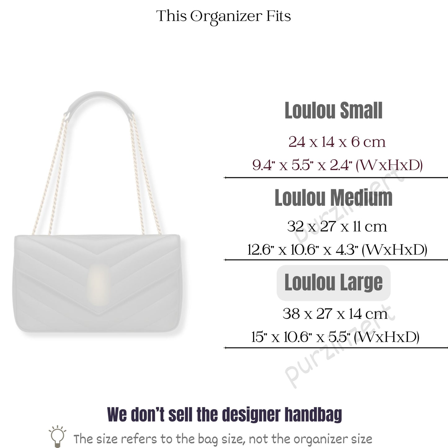 Bag Insert for (Saint Laurent (YSL), Loulou Large) Organizer of Felt Fabric