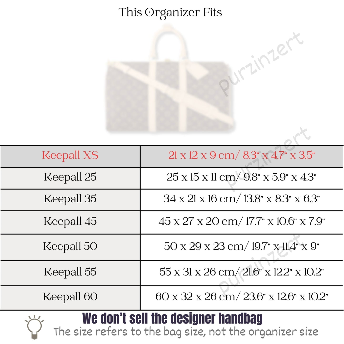 Bag Insert for (LV, Keepall XS) Organizer of Silk Fabric