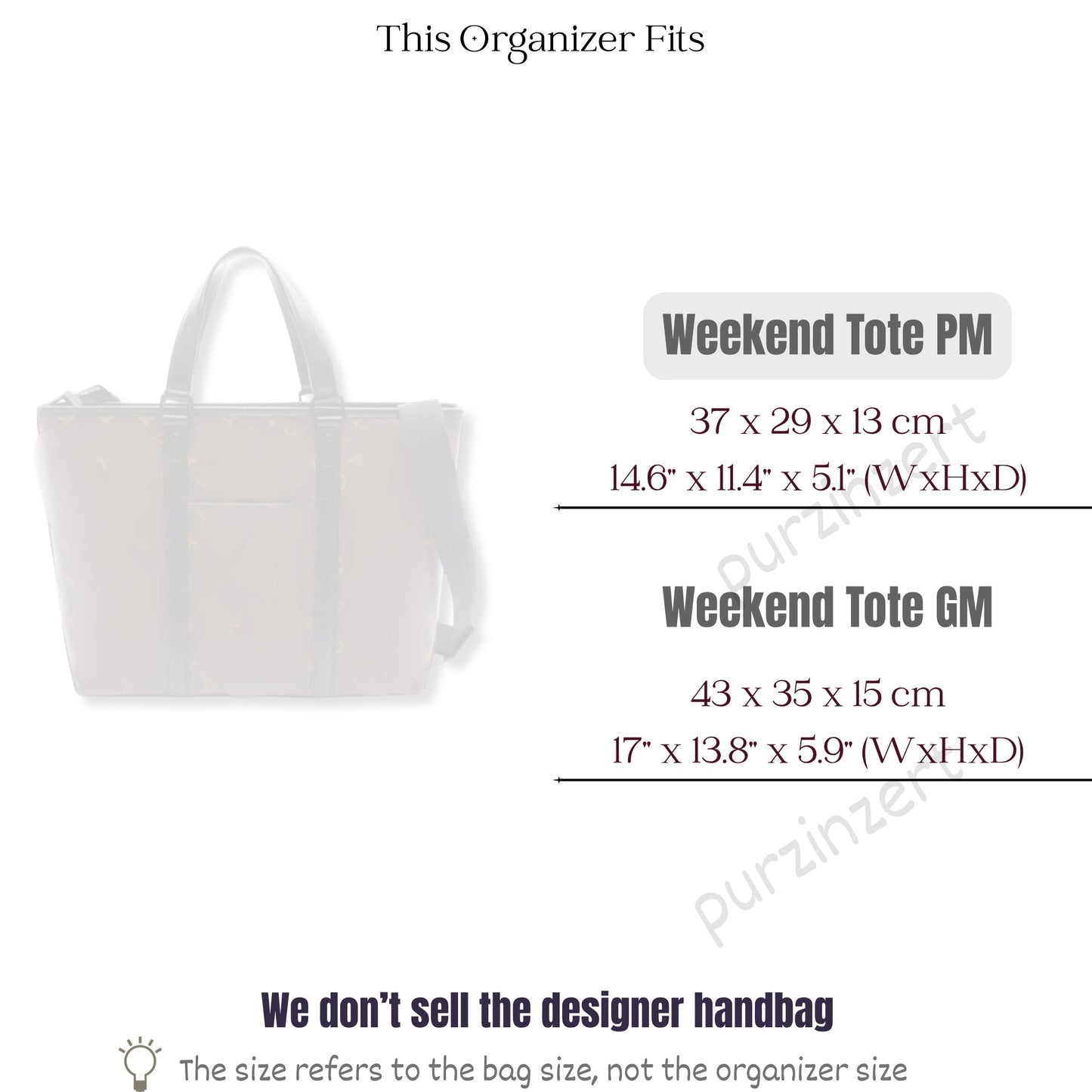 Bag Insert for (LV, Week-End Tote PM (Small)) Organizer of Felt Fabric