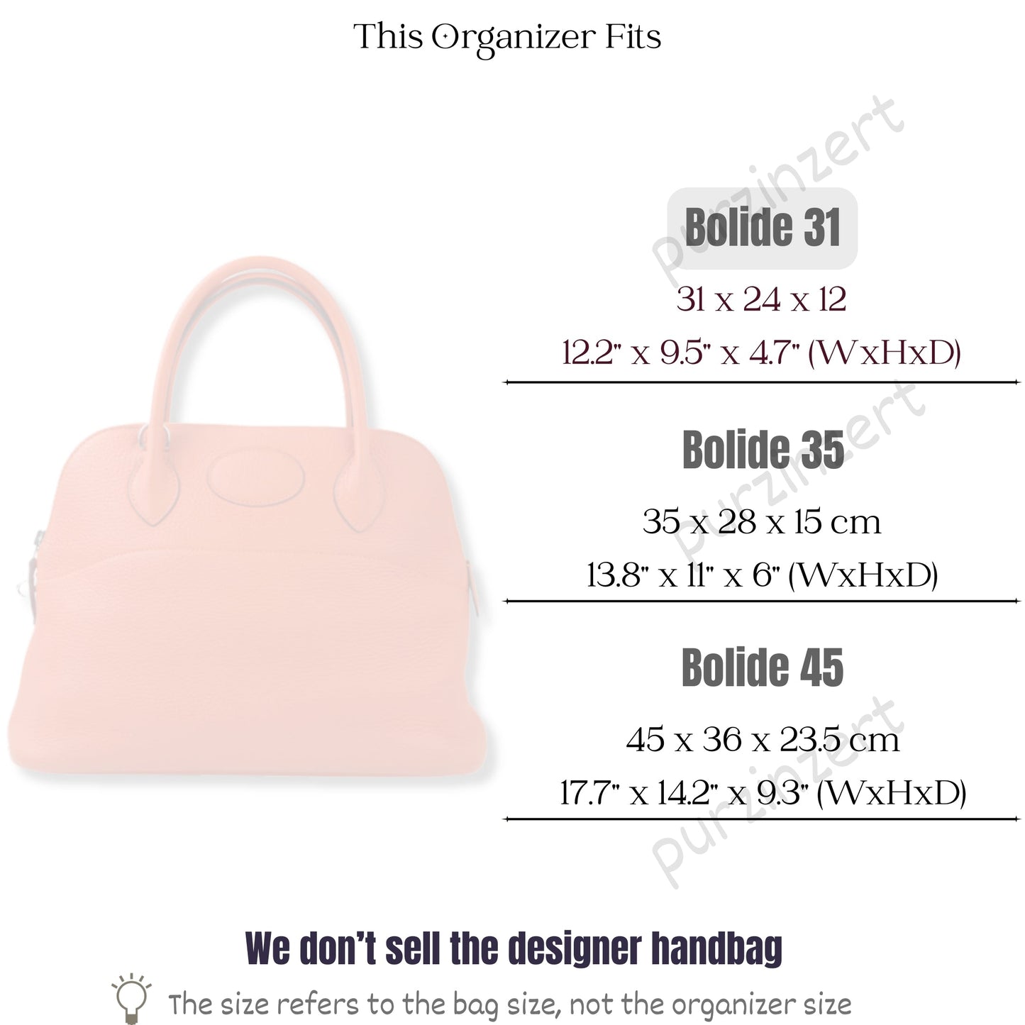 Bag Insert for (Hermes, Bolide 31) Organizer of Silk Fabric