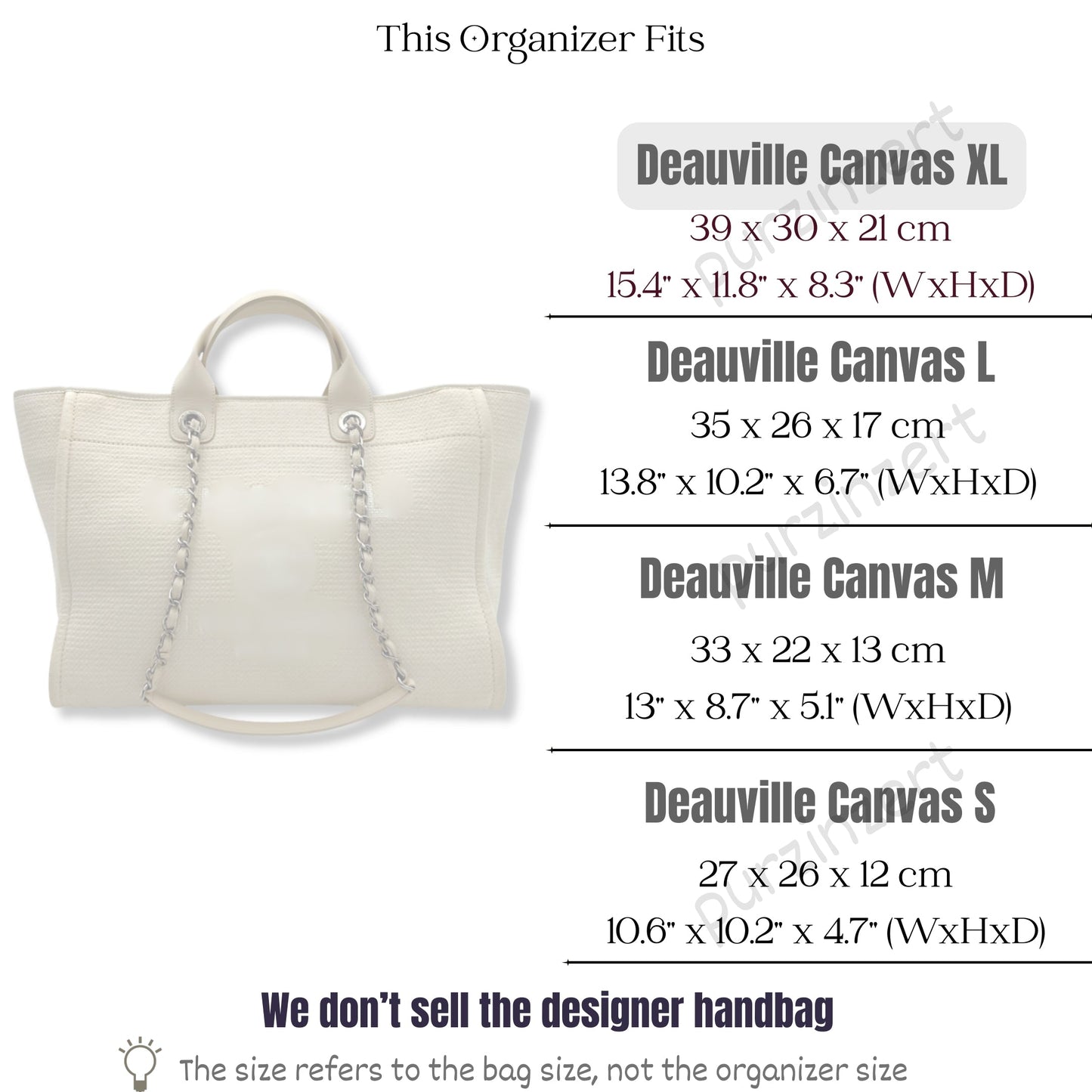 Bag Insert for (Chanel, Deauville Canvas XL) Organizer of Nylon Fabric