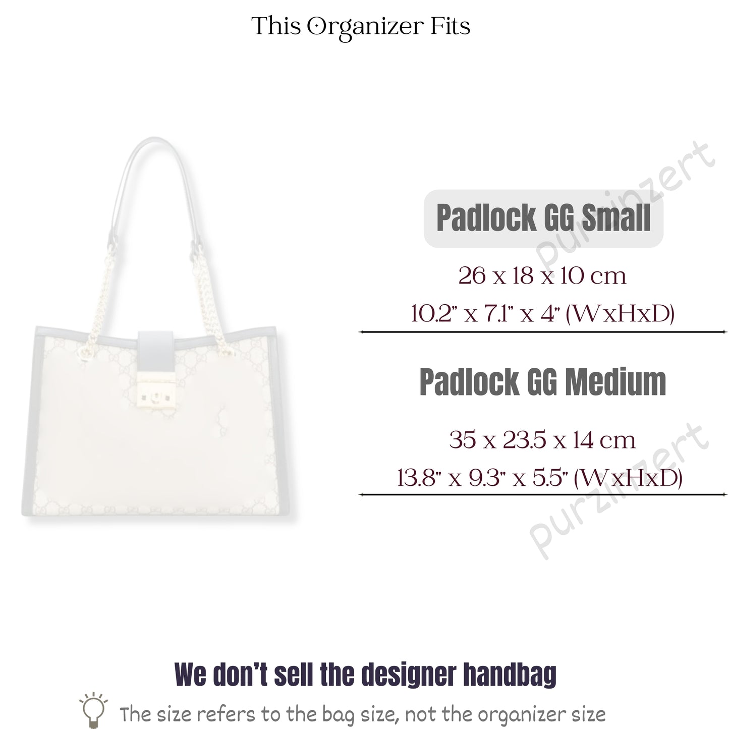 Bag Insert for (Gucci, Padlock GG Small) Organizer of Silk Fabric