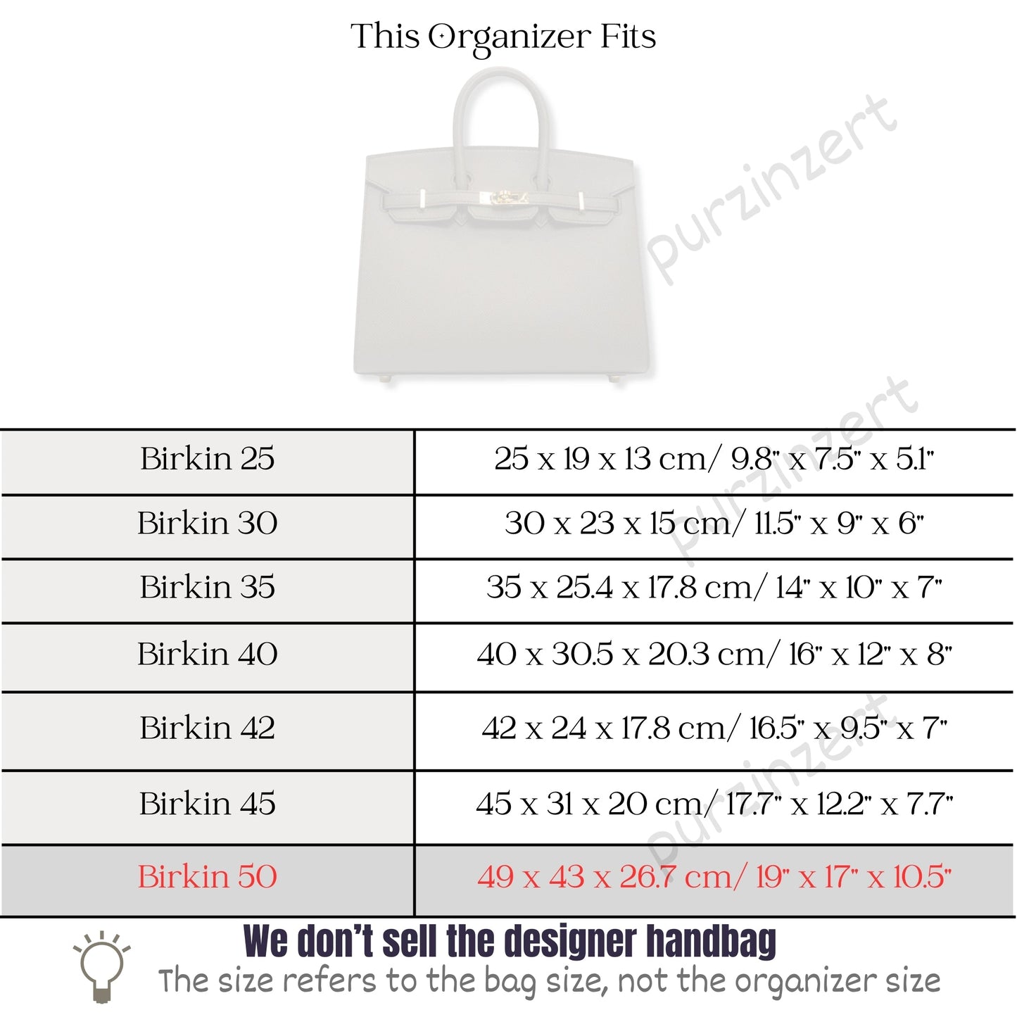 Bag Insert for (Hermes, Birkin 50) Organizer of Silk Fabric