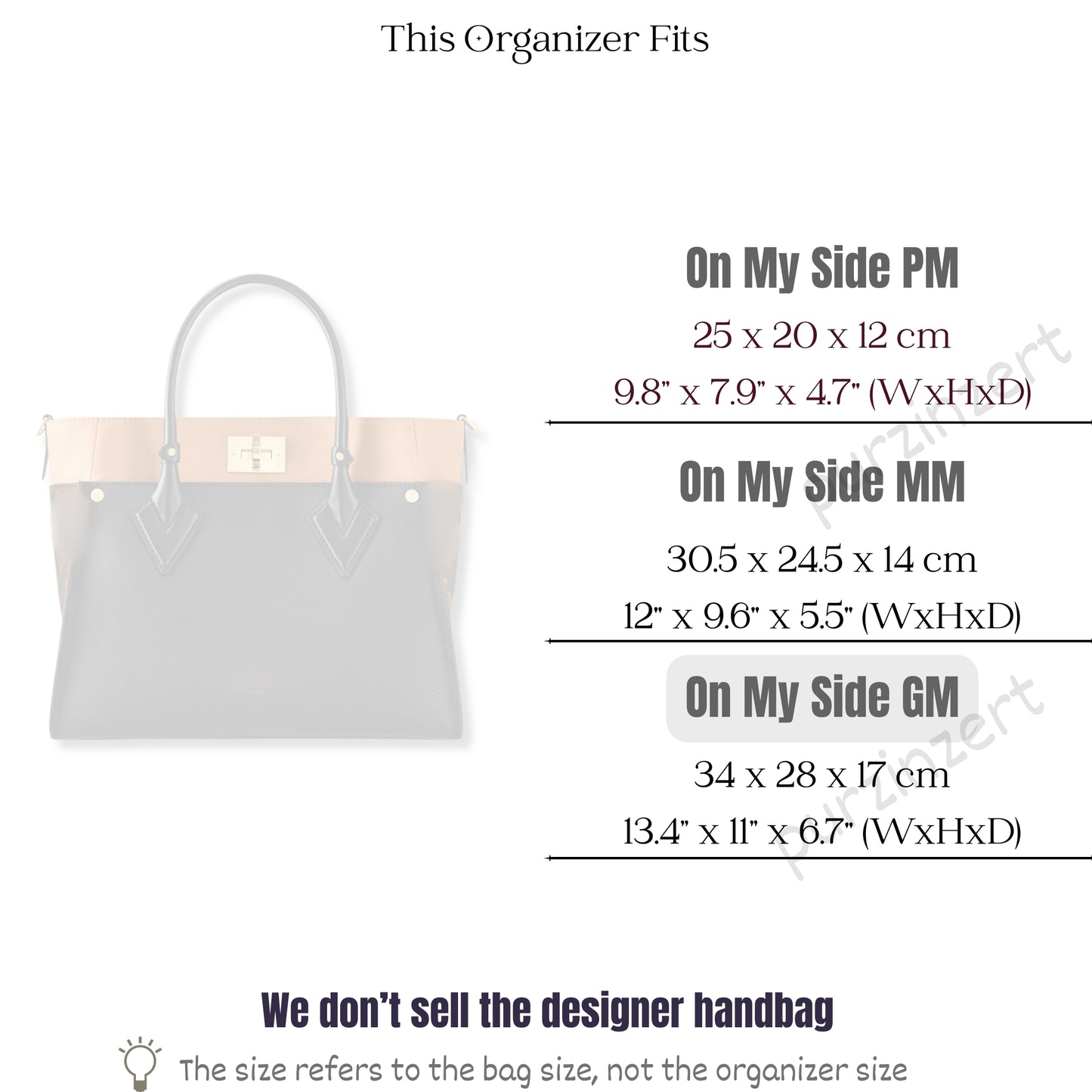 Bag Insert for (LV, On My Side GM (Large)) Organizer of Silk Fabric