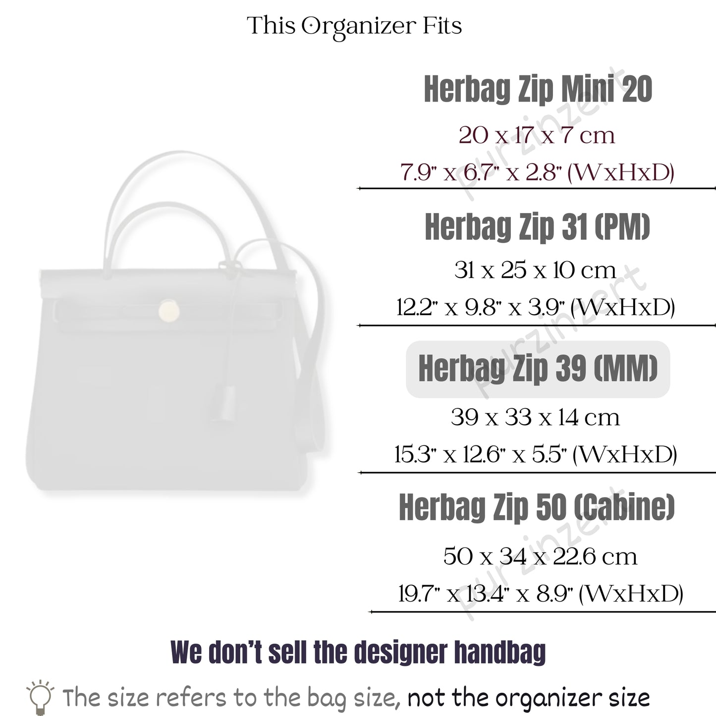 Bag Insert for (Hermes, Herbag Zip 39) Organizer of Silk Fabric