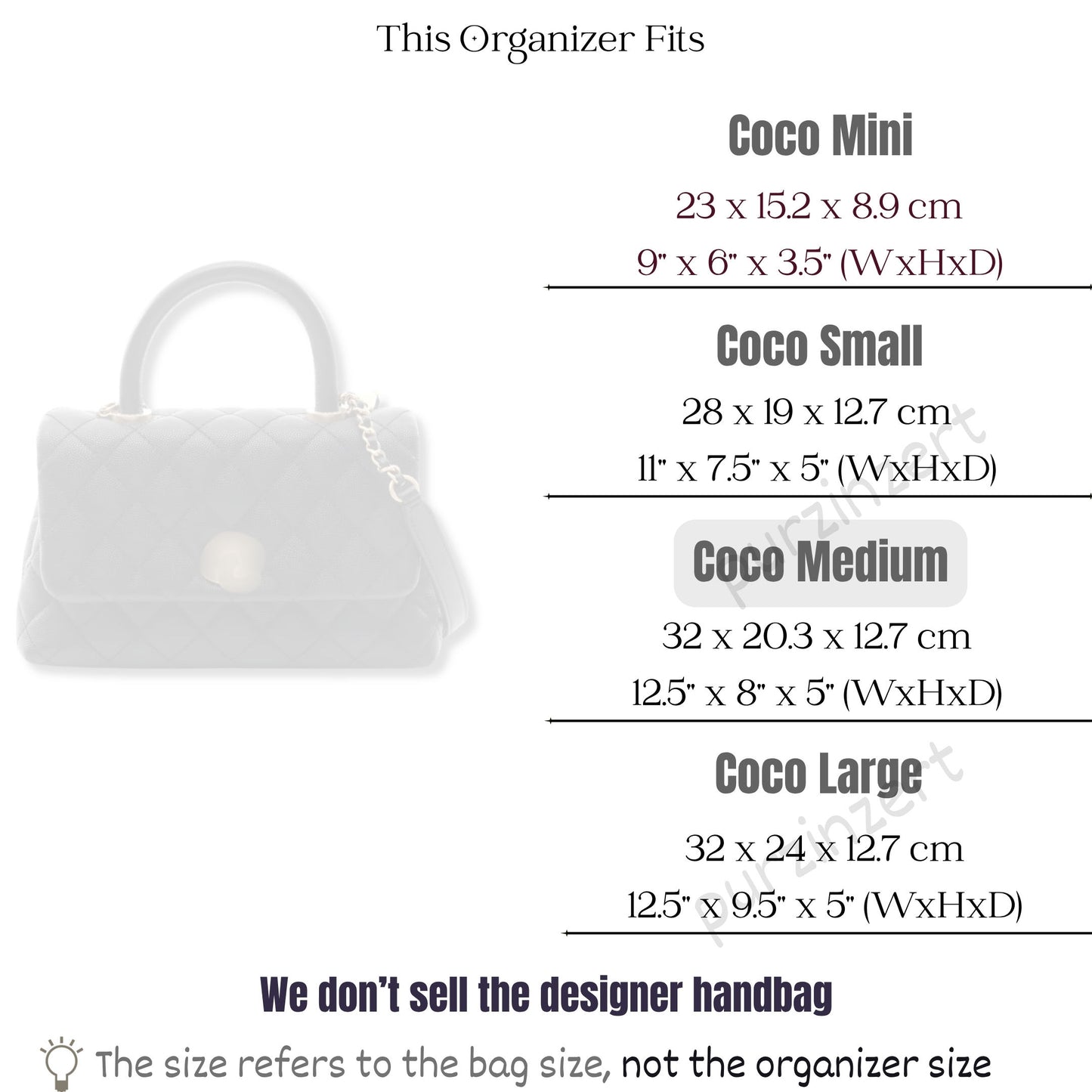 Bag Insert for (Chanel, Coco Medium) Organizer of Felt Fabric