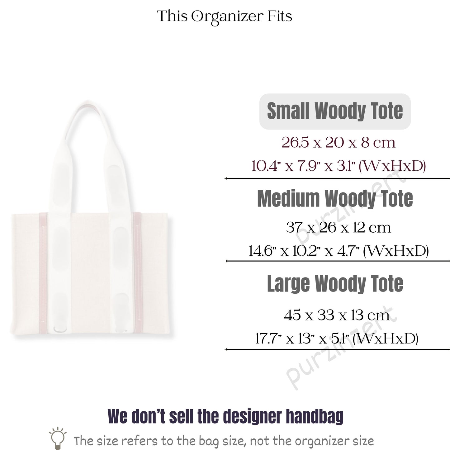 Bag Insert for (Chloe, Small Woody Tote) Organizer of Felt Fabric