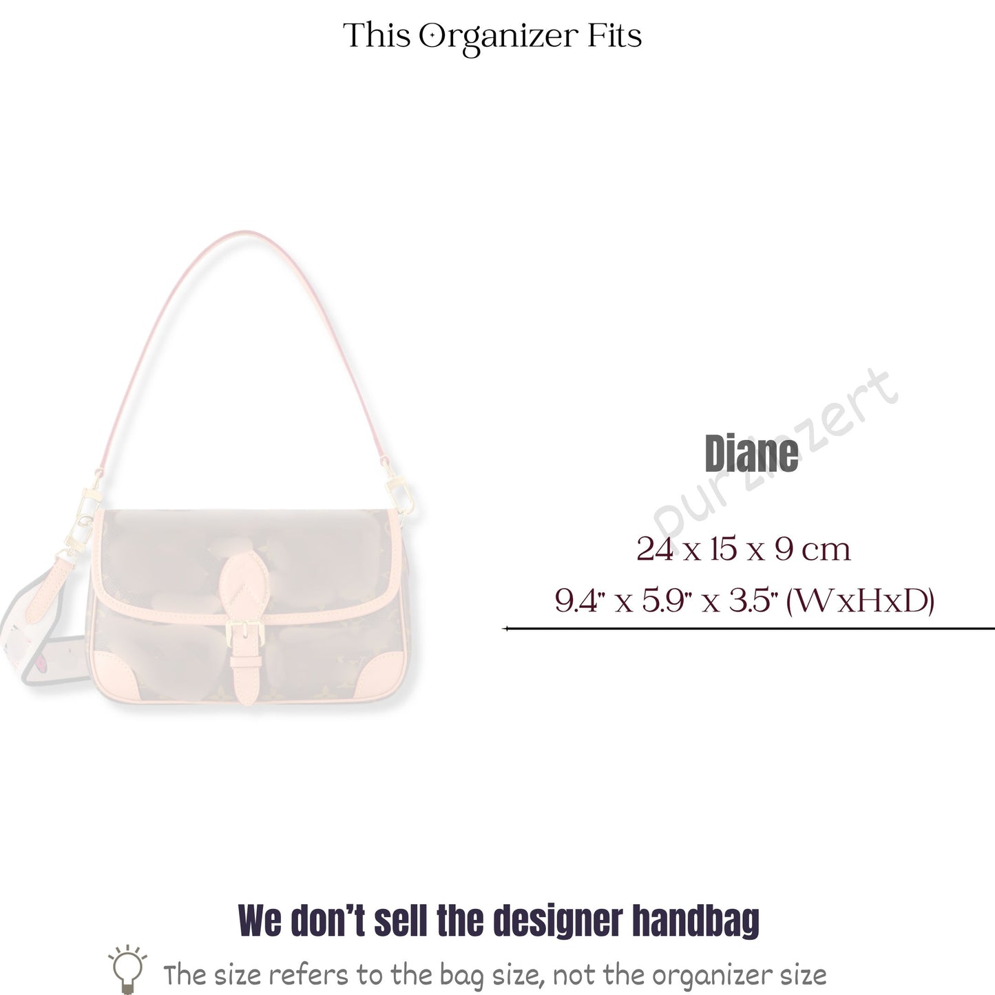 Bag Insert for (LV, Diane Bag) Organizer of Felt Fabric