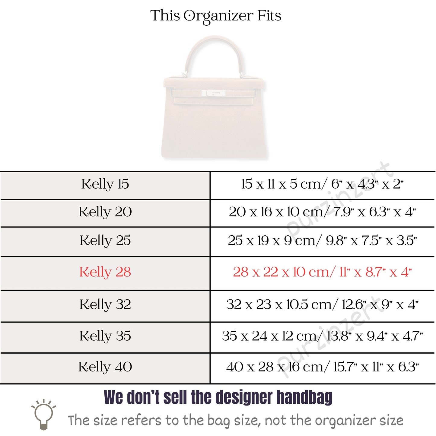 Bag Insert for (Hermes, Kelly 28) Organizer of Silk Fabric