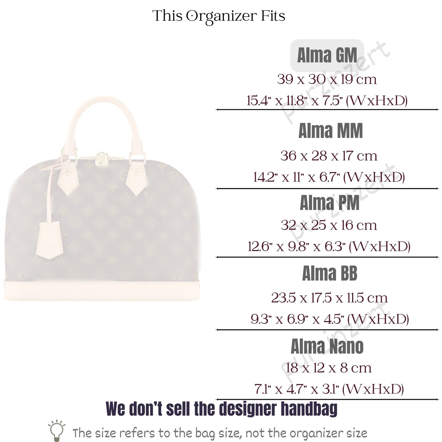Bag Insert for (LV, Alma GM) Organizer of Silk Fabric