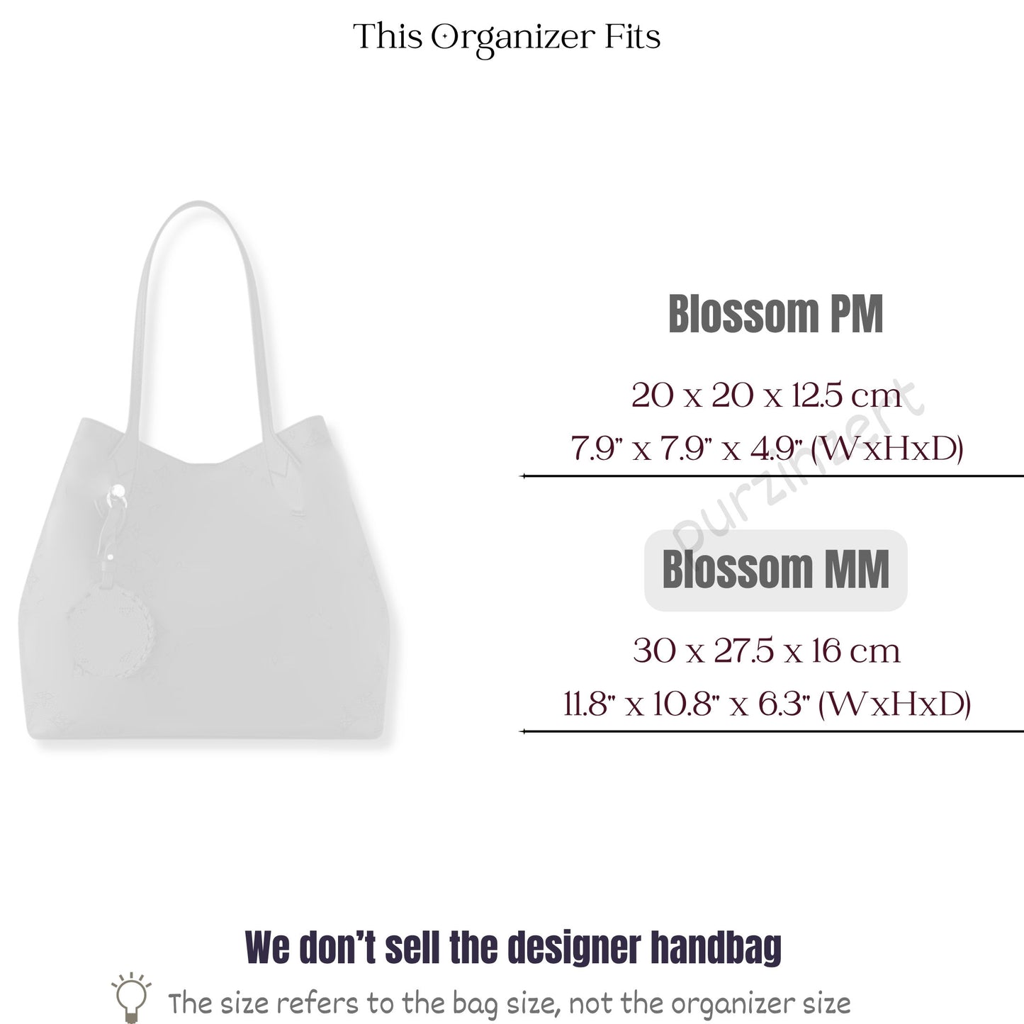 Bag Insert for (LV, Blossom MM (Medium)) Organizer of Felt Fabric