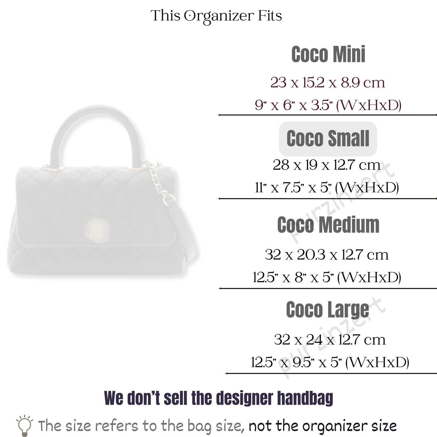 Bag Insert for (Chanel, Coco Small) Organizer of Felt Fabric