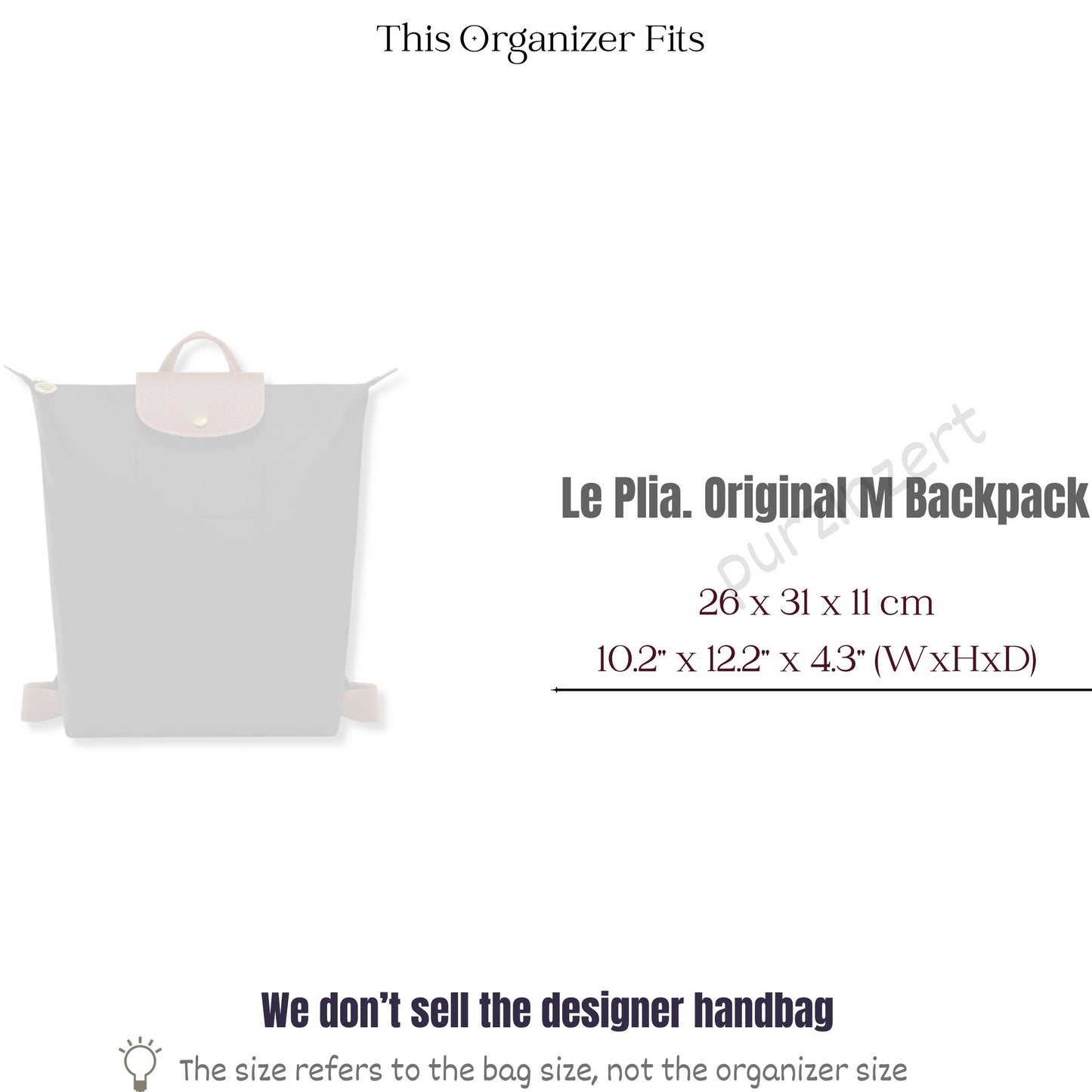 Bag Insert for (Longchamp, Le Pliage Original Medium Backpack) Organizer of Felt Fabric