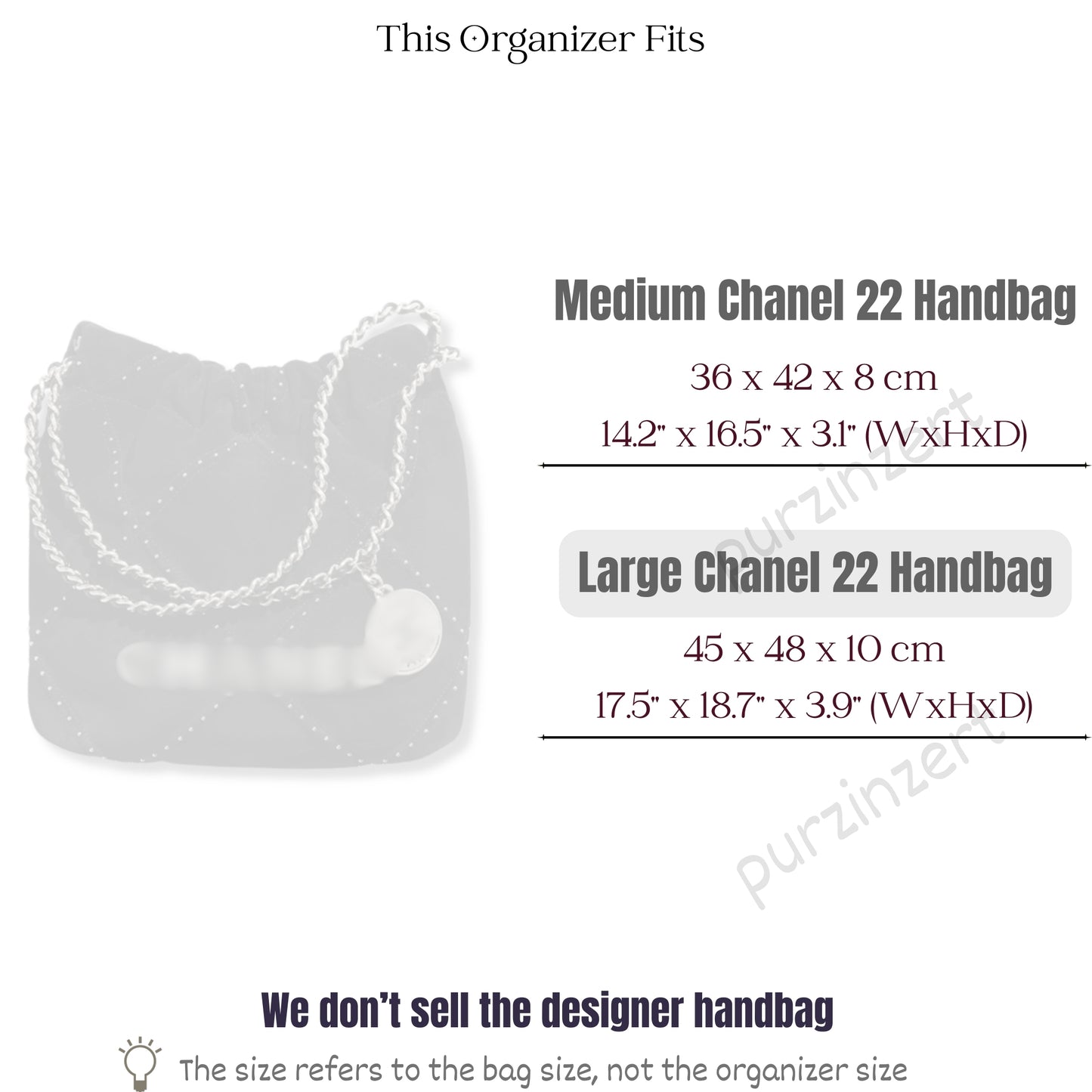 Bag Insert for (Chanel, Chanel 22 Large) Organizer of Felt Fabric