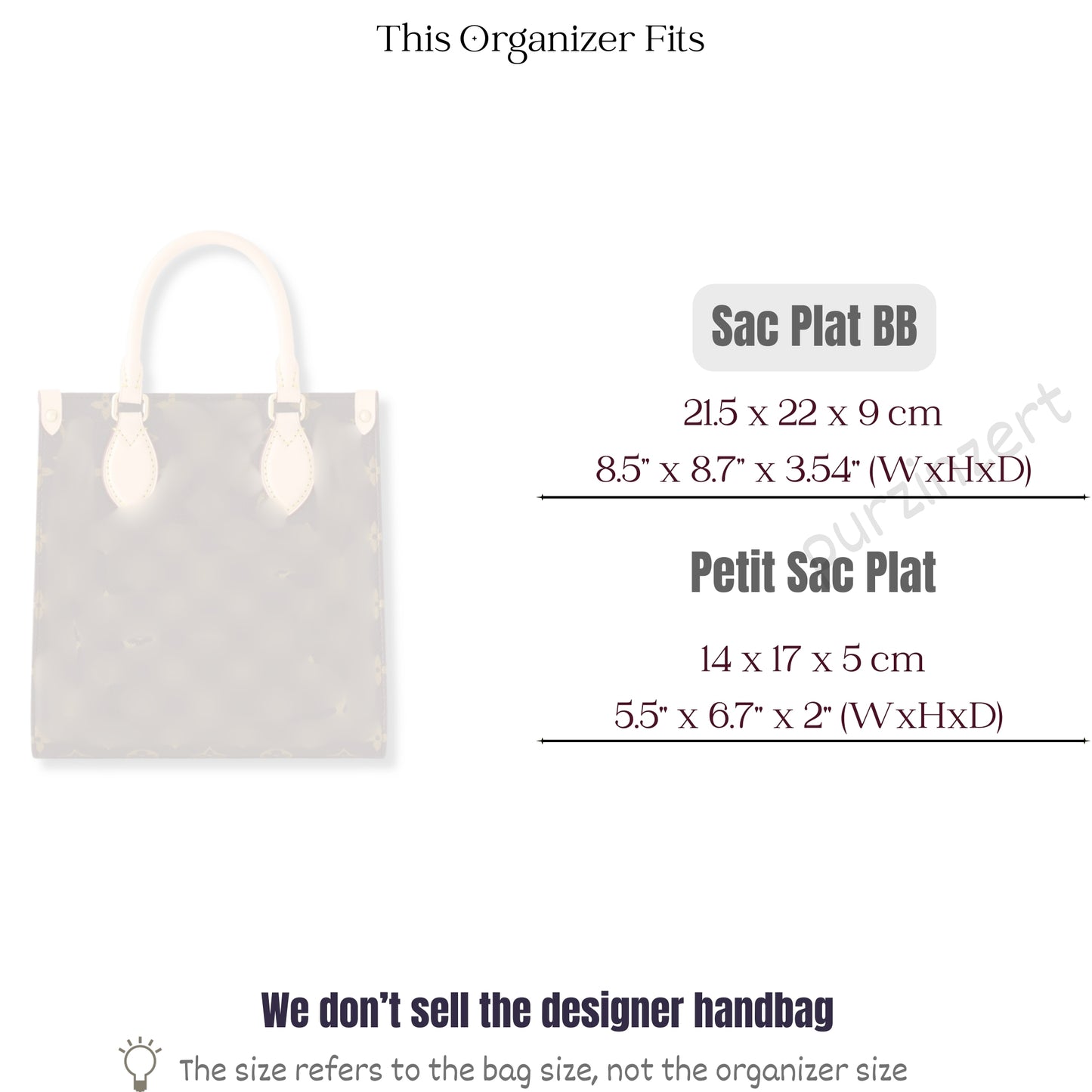Bag Insert for (LV, Sac Plat BB) Organizer of Felt Fabric