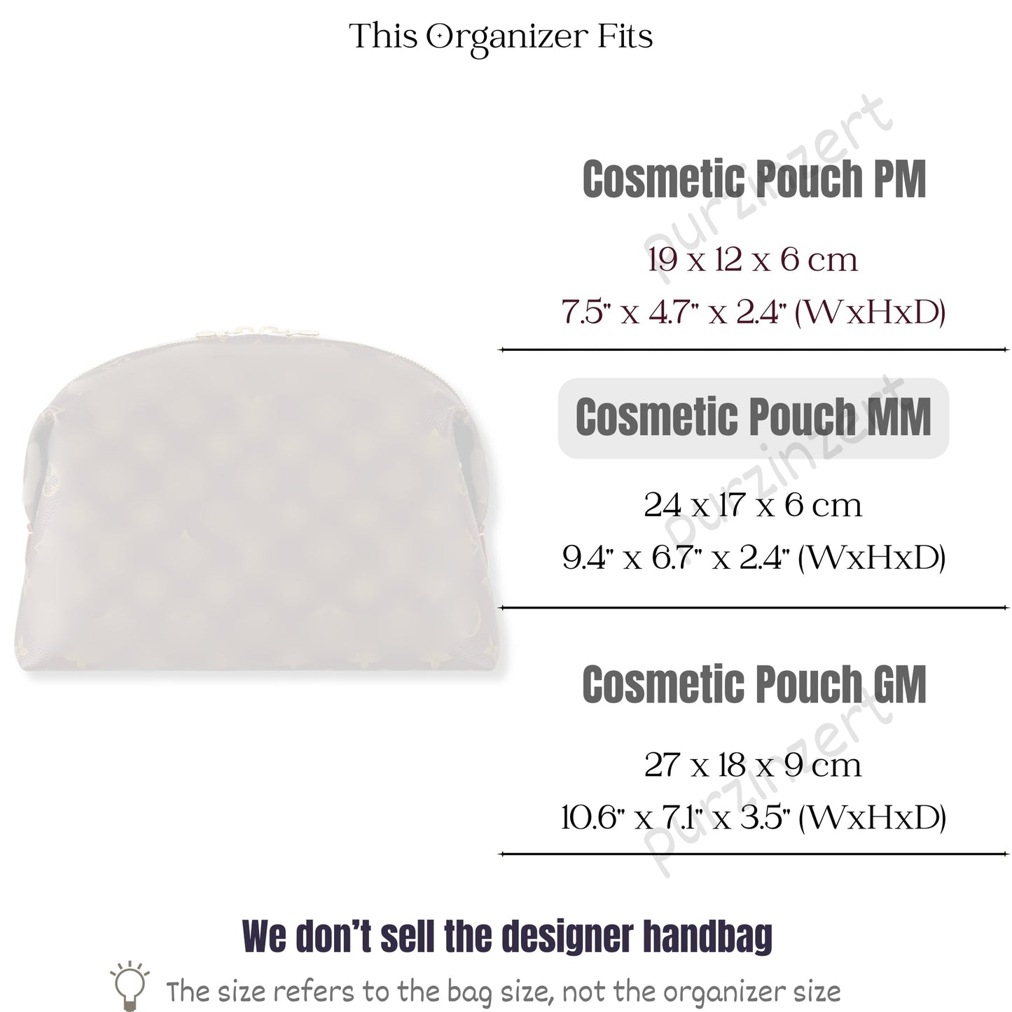 Bag Insert for (LV, Cosmetic Pouch MM) Organizer of Silk Fabric
