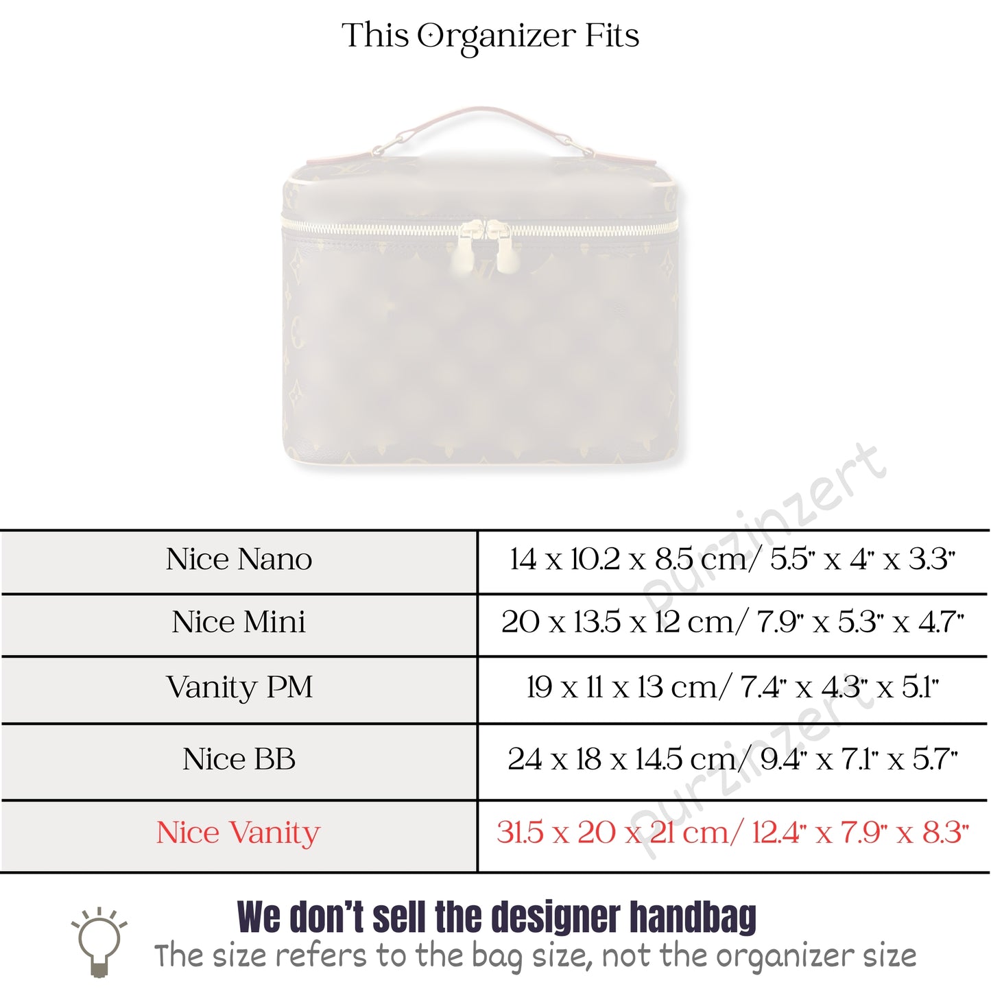 Bag Insert for (LV, Nice Vanity) Organizer of Felt Fabric