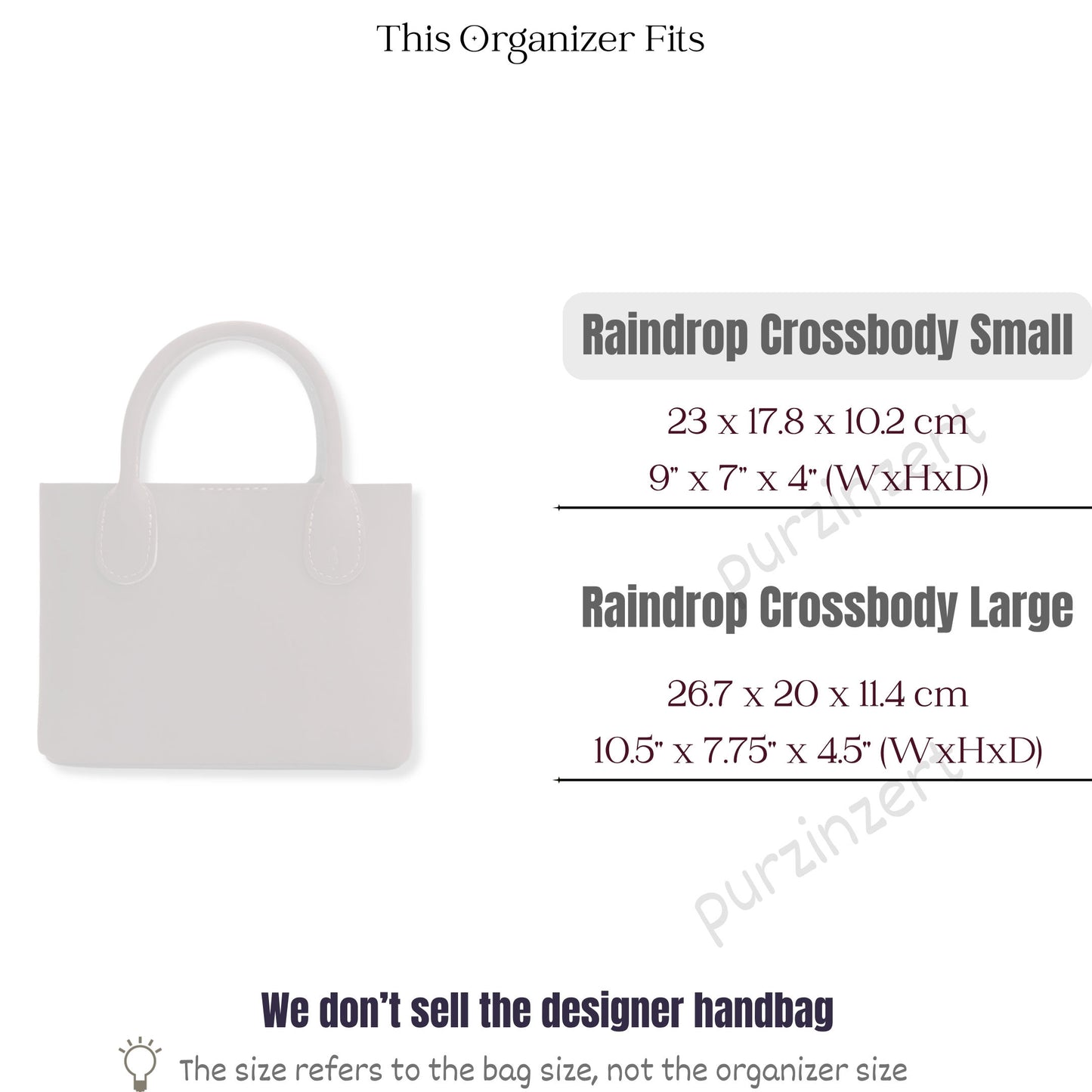 Bag Insert for (Portland Leather Goods, Raindrop Crossbody) Organizer of Silk Fabric