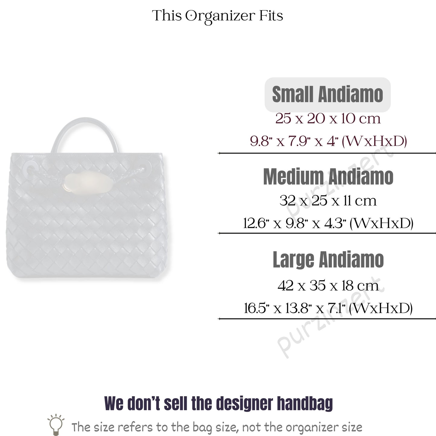 Bag Insert for (Bottega Veneta, Small Andiamo) Organizer of Silk Fabric
