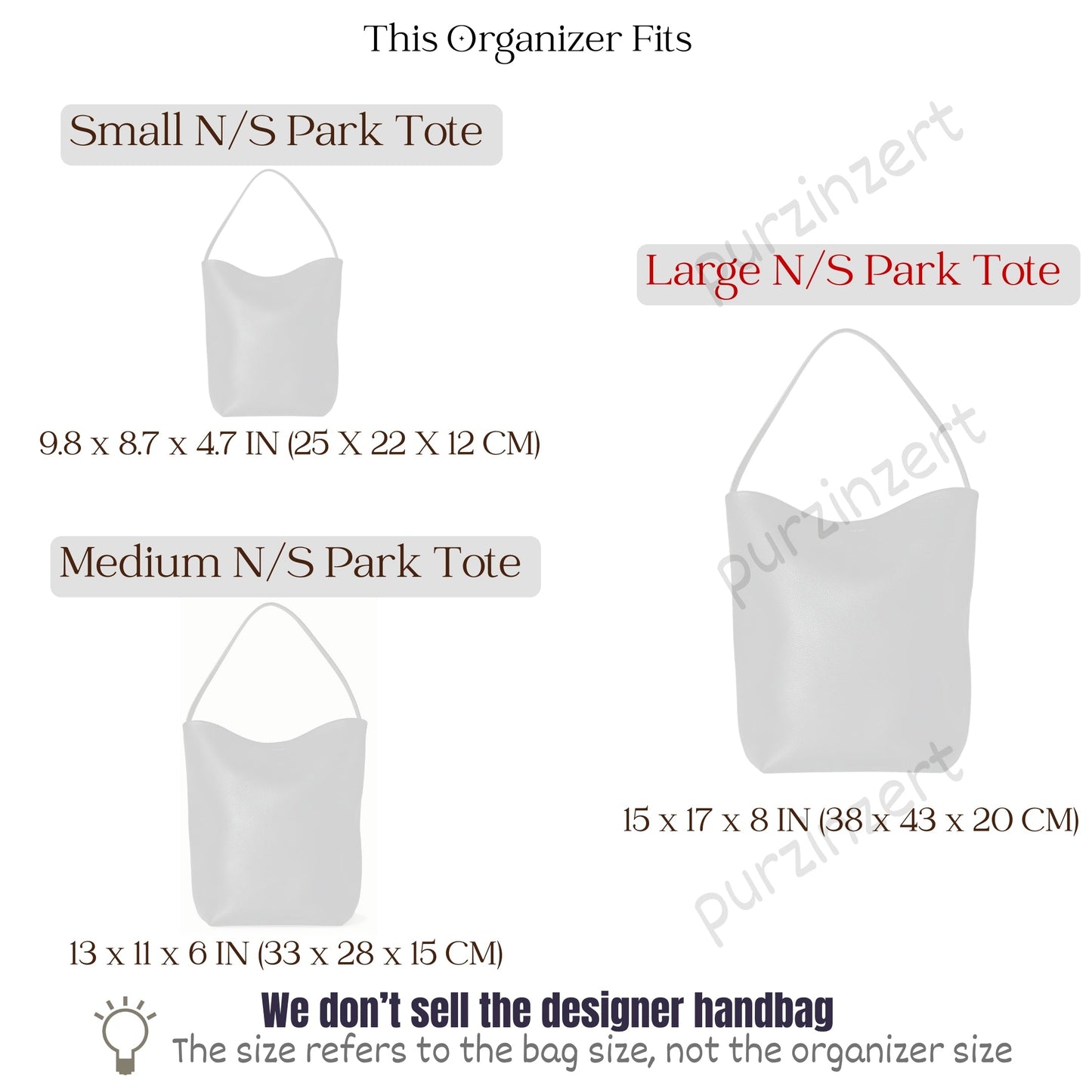 Bag Insert for (The Row, Large N/S Park Tote) Organizer of Felt Fabric