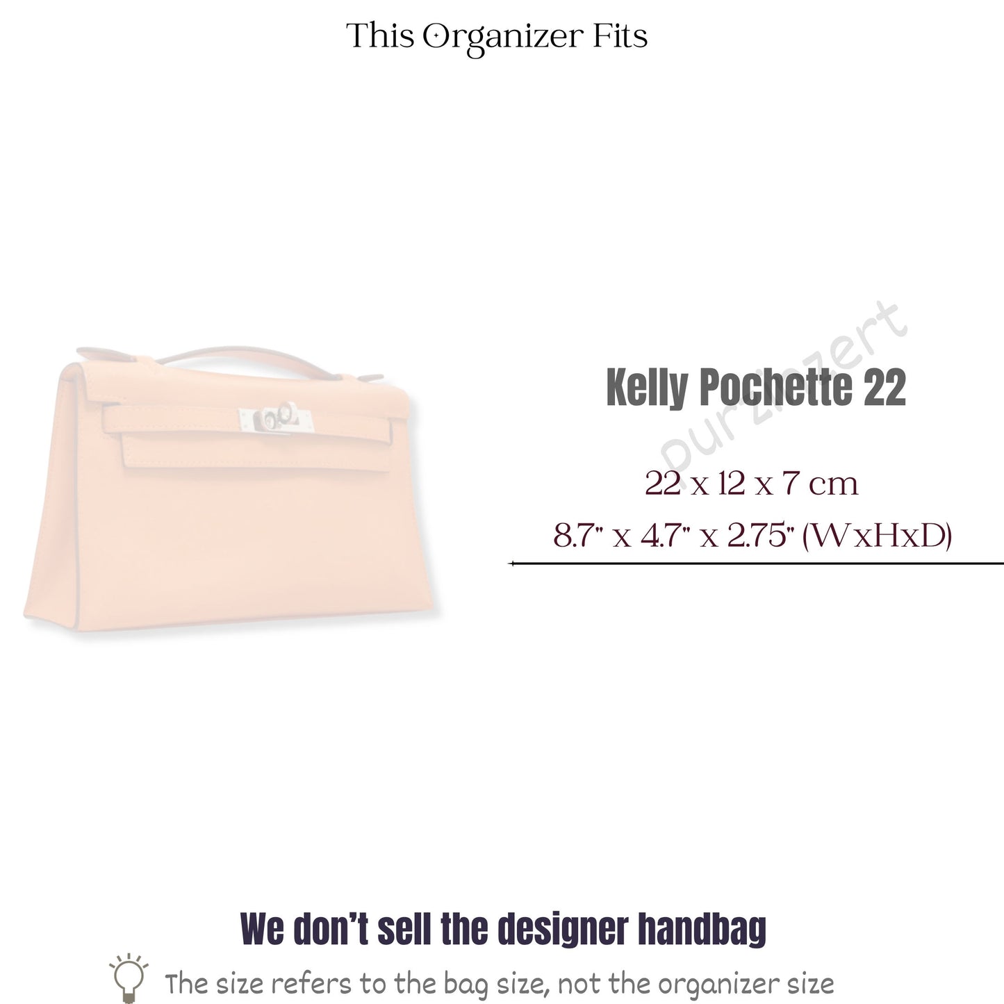 Bag Insert for (Hermes, Kelly Pochette 22) Organizer of Silk Fabric