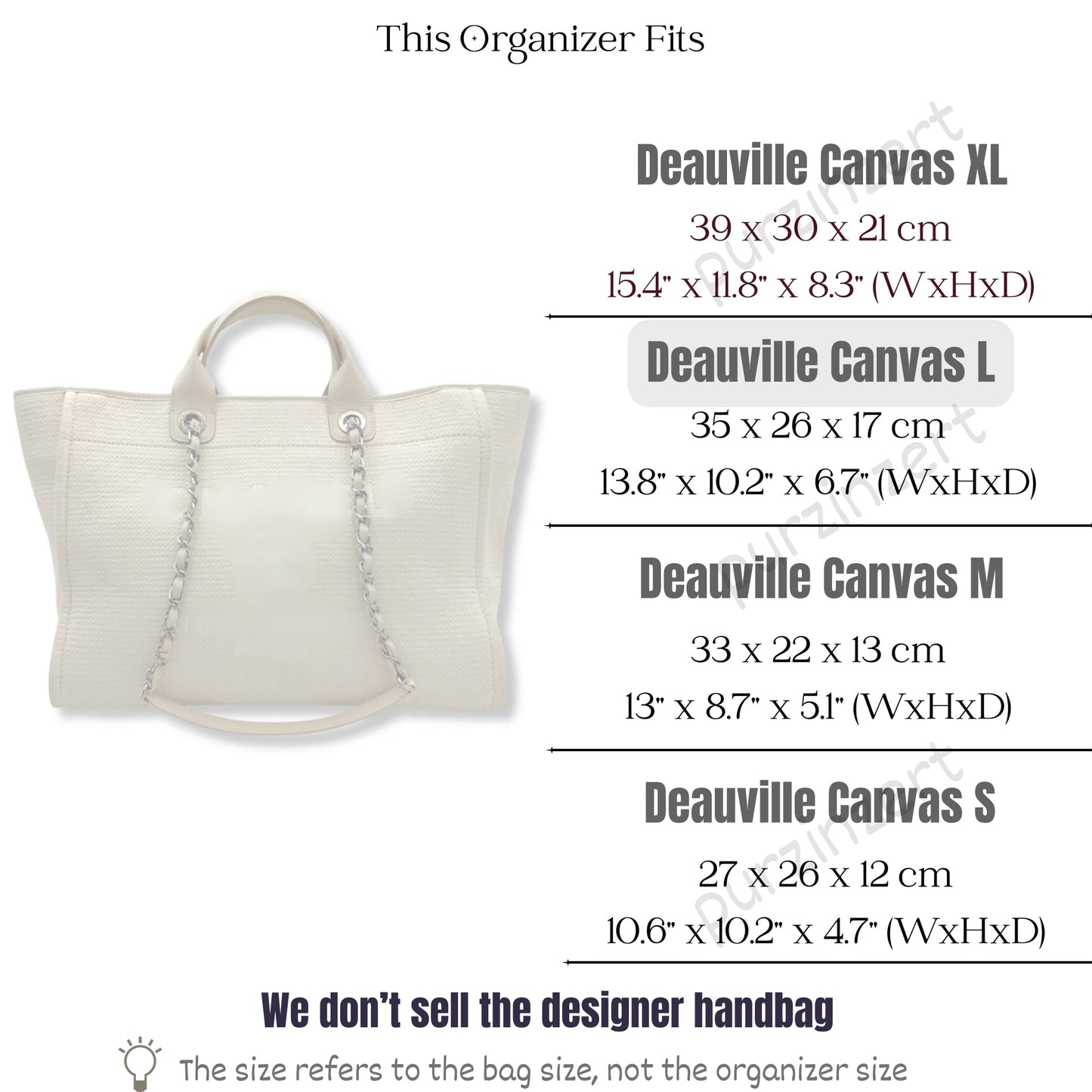 Bag Insert for (Chanel, Deauville Canvas Large) Organizer of Felt Fabric