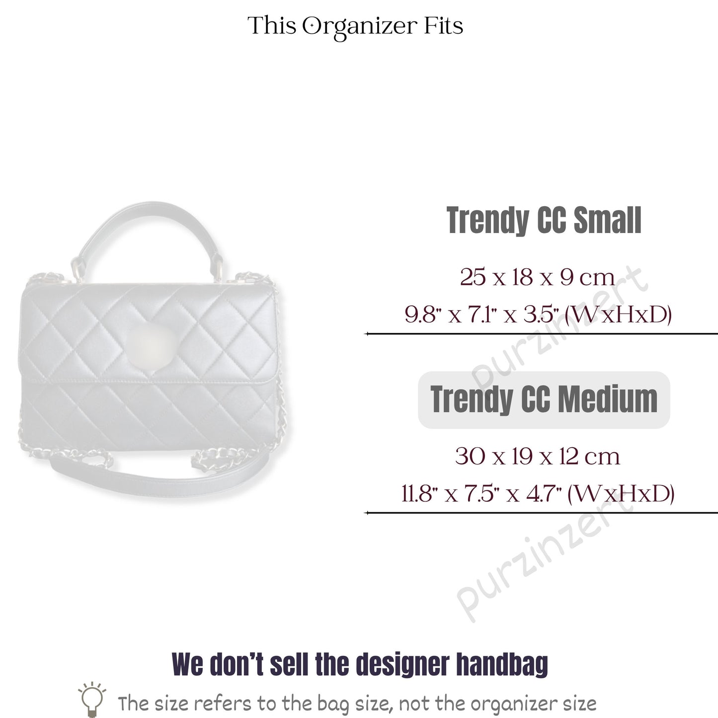 Bag Insert for (Chanel, Trendy CC Medium) Organizer of Felt Fabric
