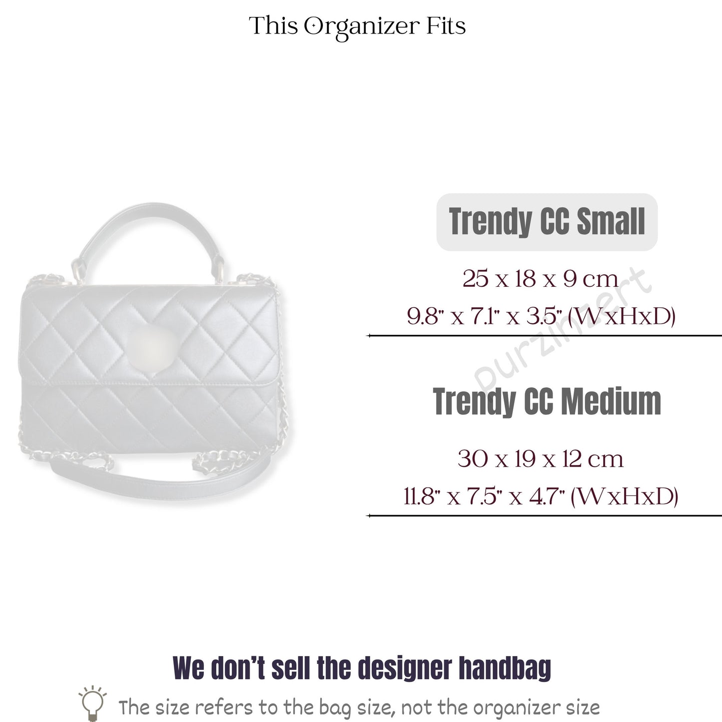 Bag Insert for (Chanel, Trendy CC Small) Organizer of Silk Fabric
